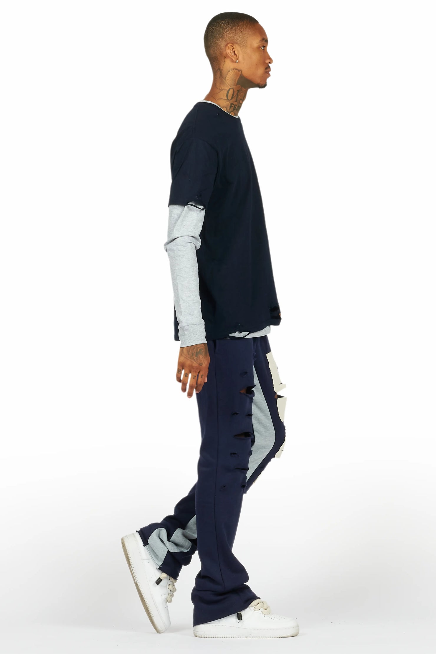 Berne Navy/Grey Double Layer T-Shirt/Baggy Pant Set