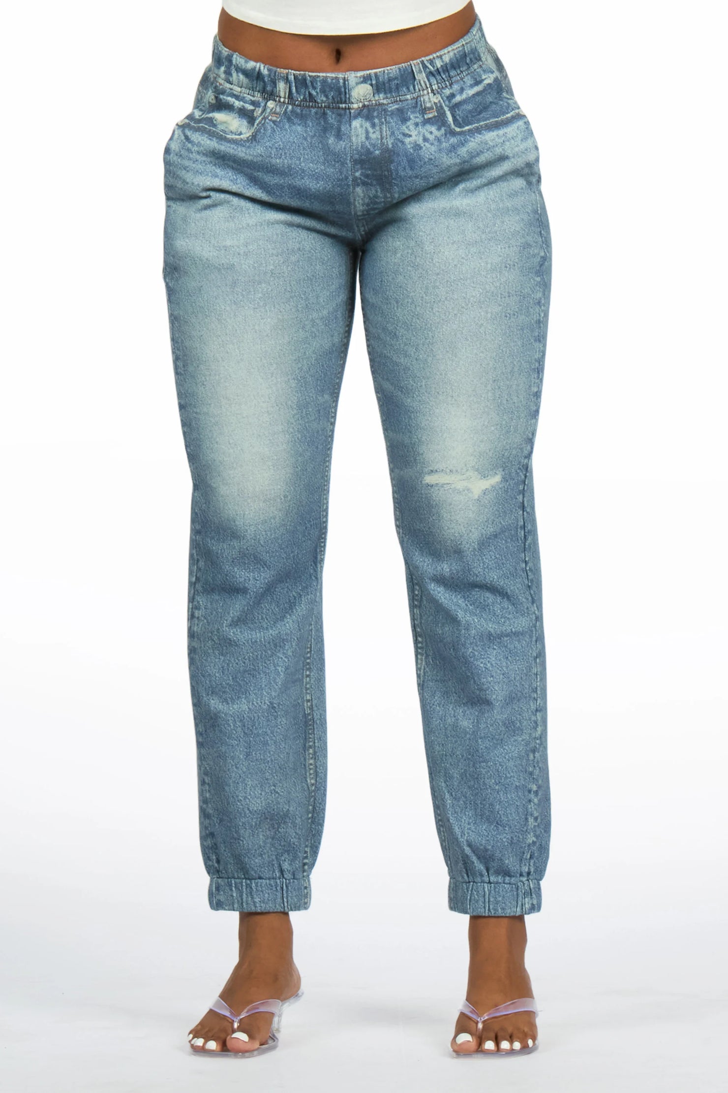 Deauta Med. Wash Denim Print Stretch Terry Sweatpant Jean