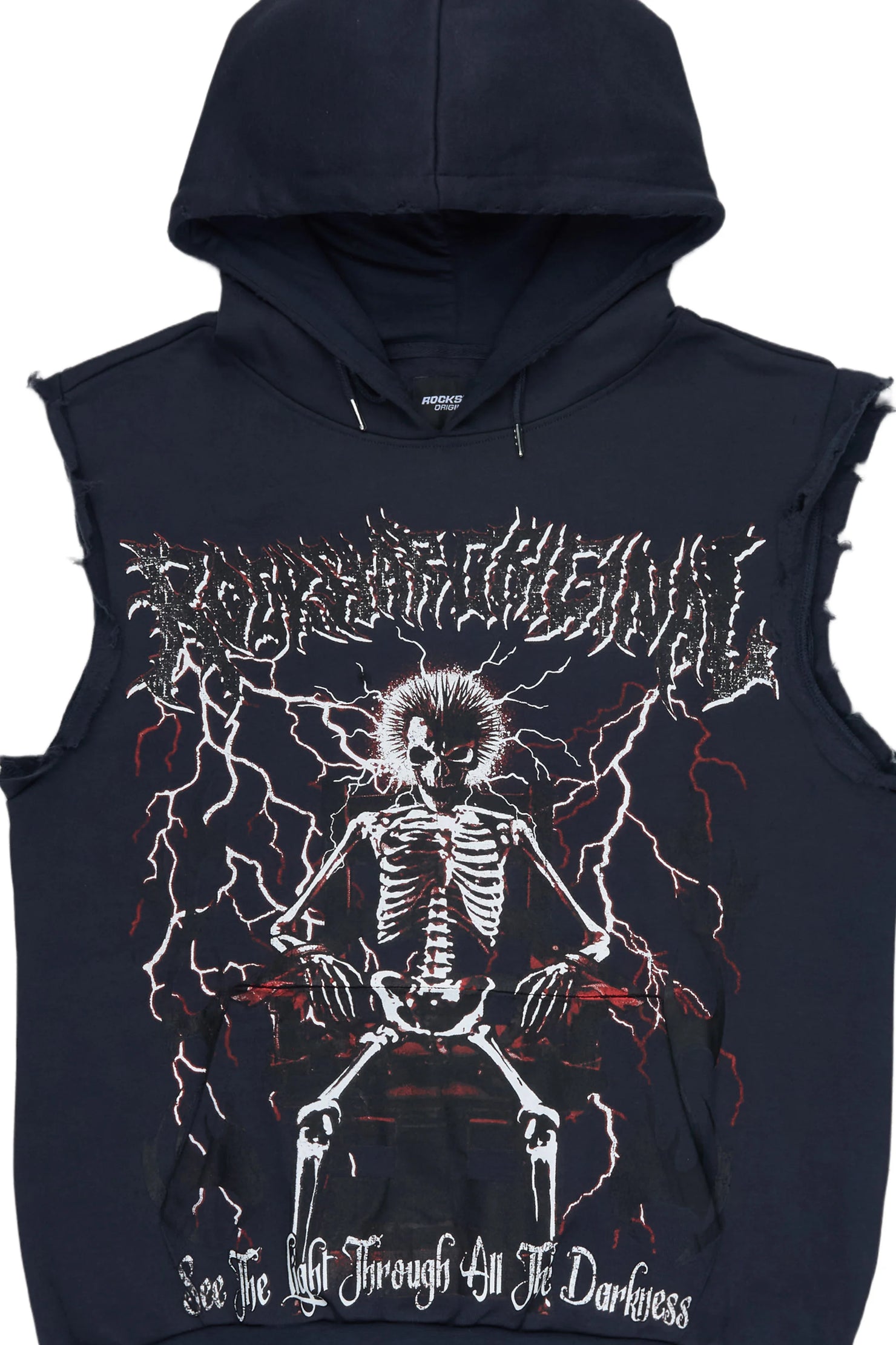 Deathrow Navy Cut Sleeve Hoodie