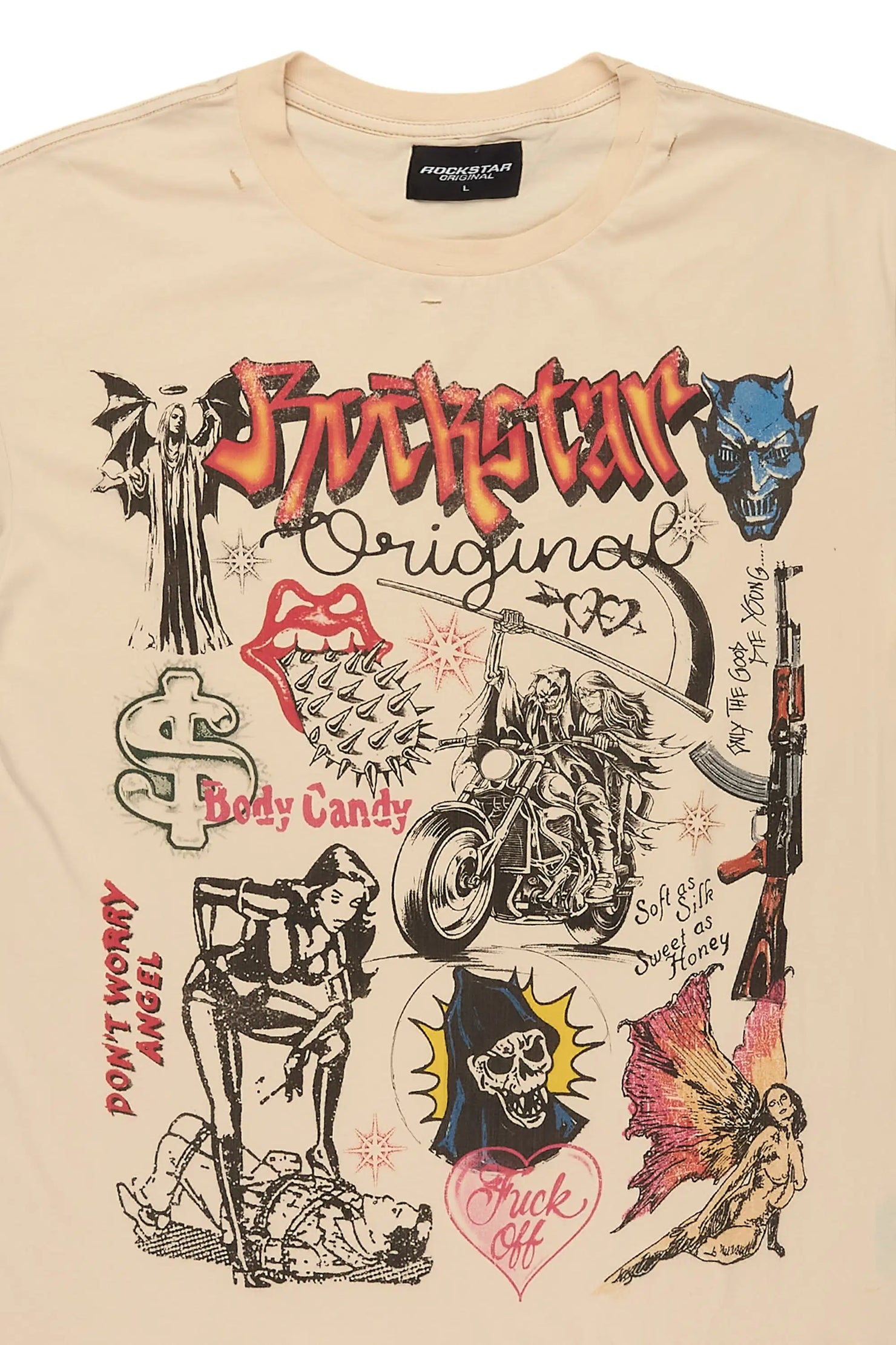 Shootah Beige Oversized Graphic T-Shirt