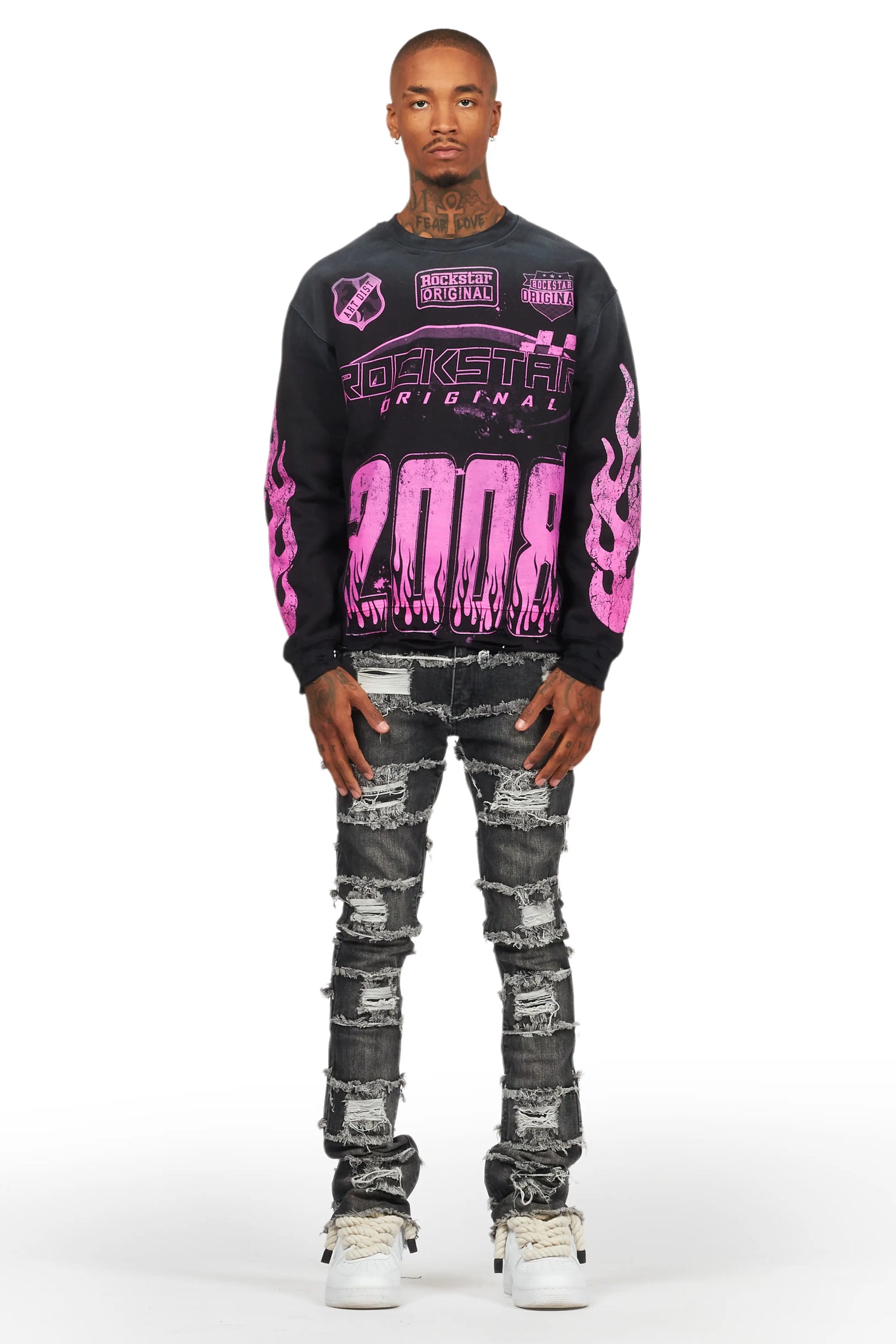 Sten Black Stacked Flare Jean