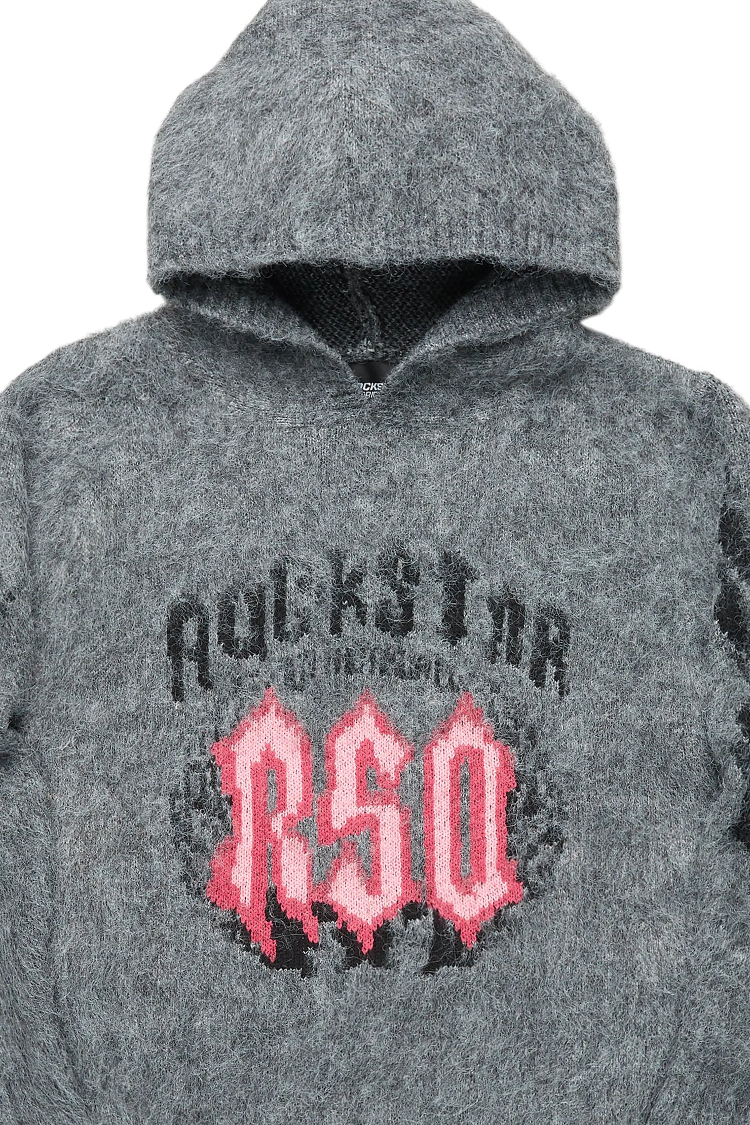 Girls Kanny Light Grey Graphic Knitted Mohair Hoodie