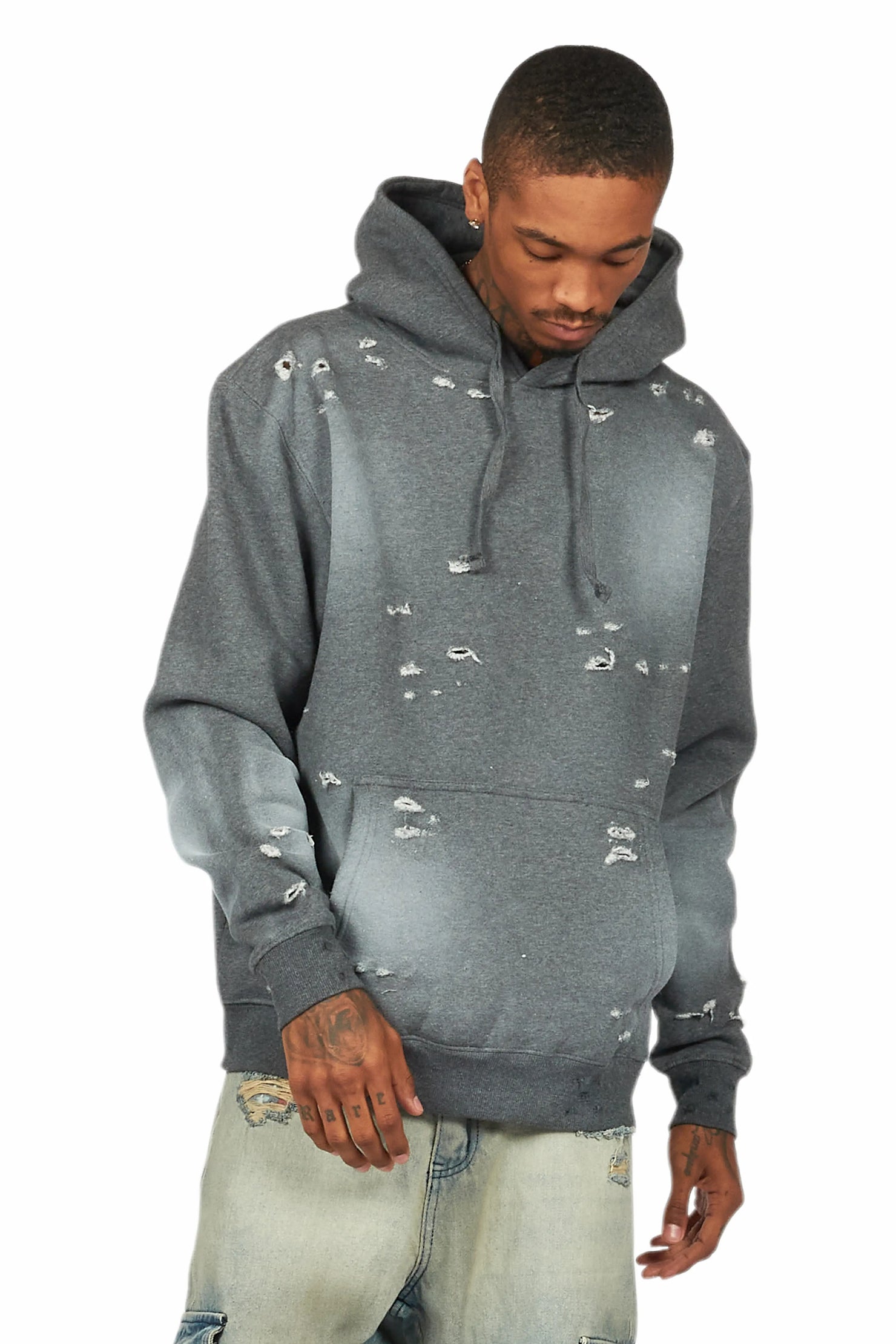 Baki Charcoal Distressed Hoodie