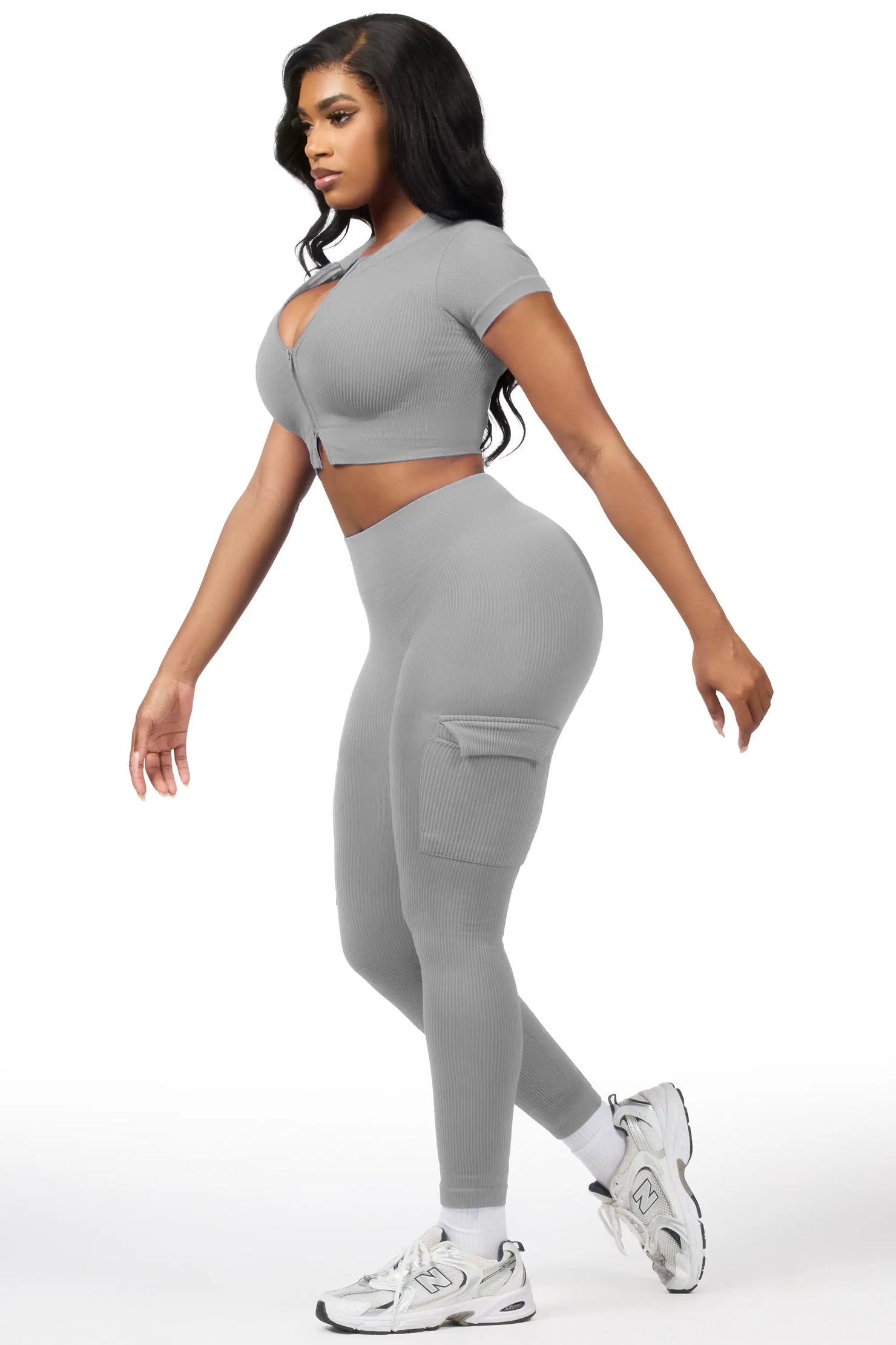 Rakeisha Grey Cargo Zip Up Active Legging Set