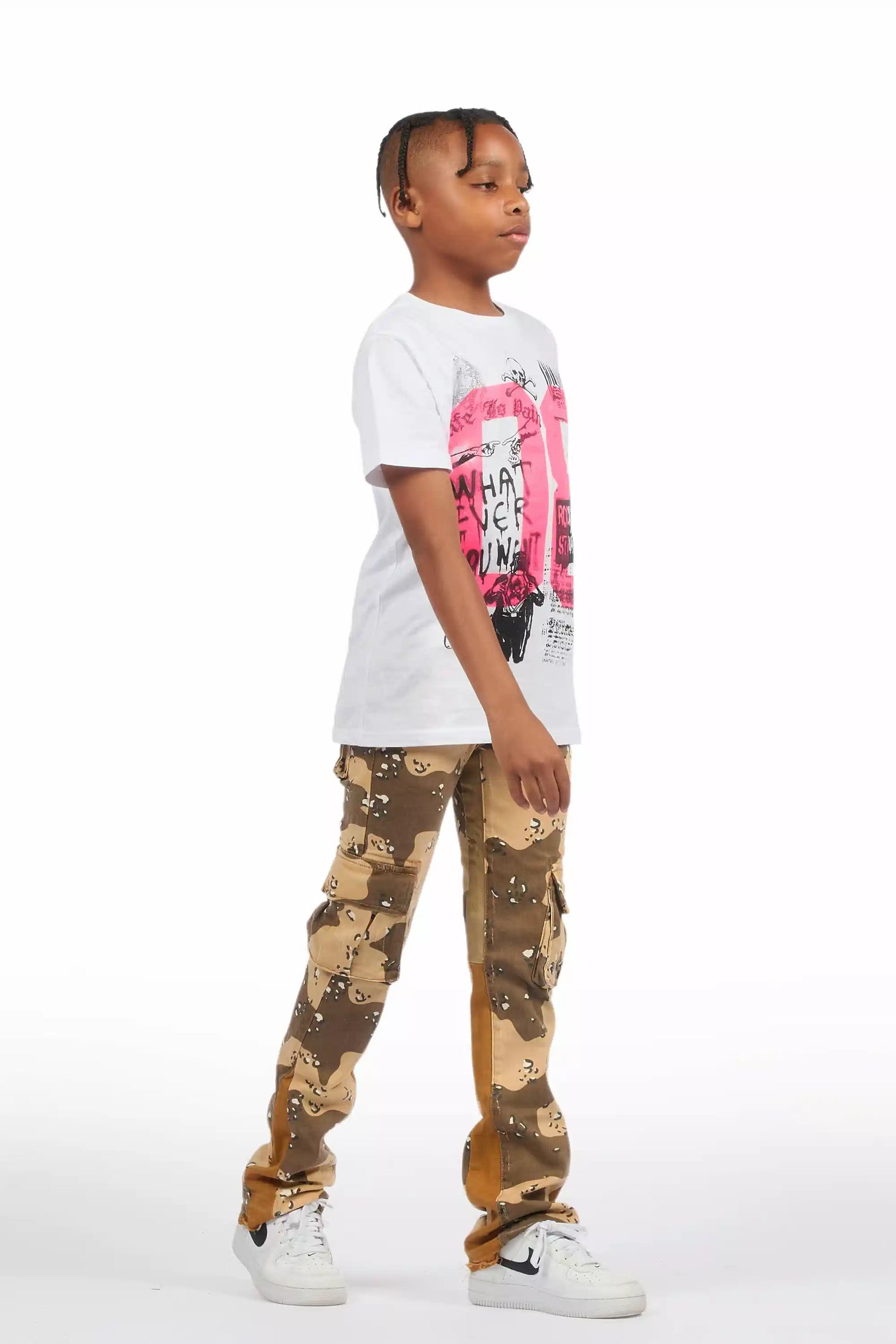 Boys Kirrem Desert Camo Stacked Flare Jean