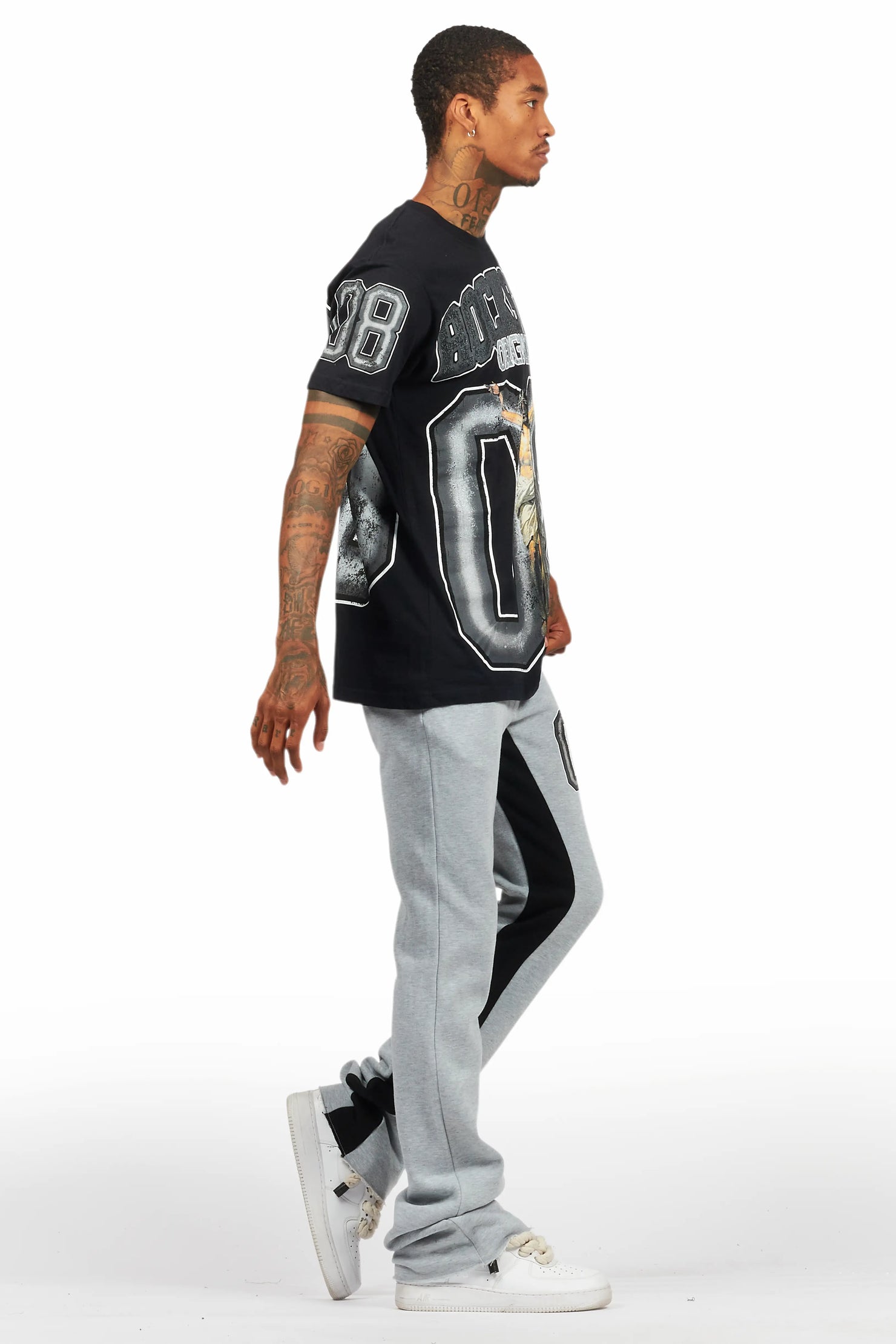 Fields Black/Grey T-Shirt/Baggy Stacked Track Set