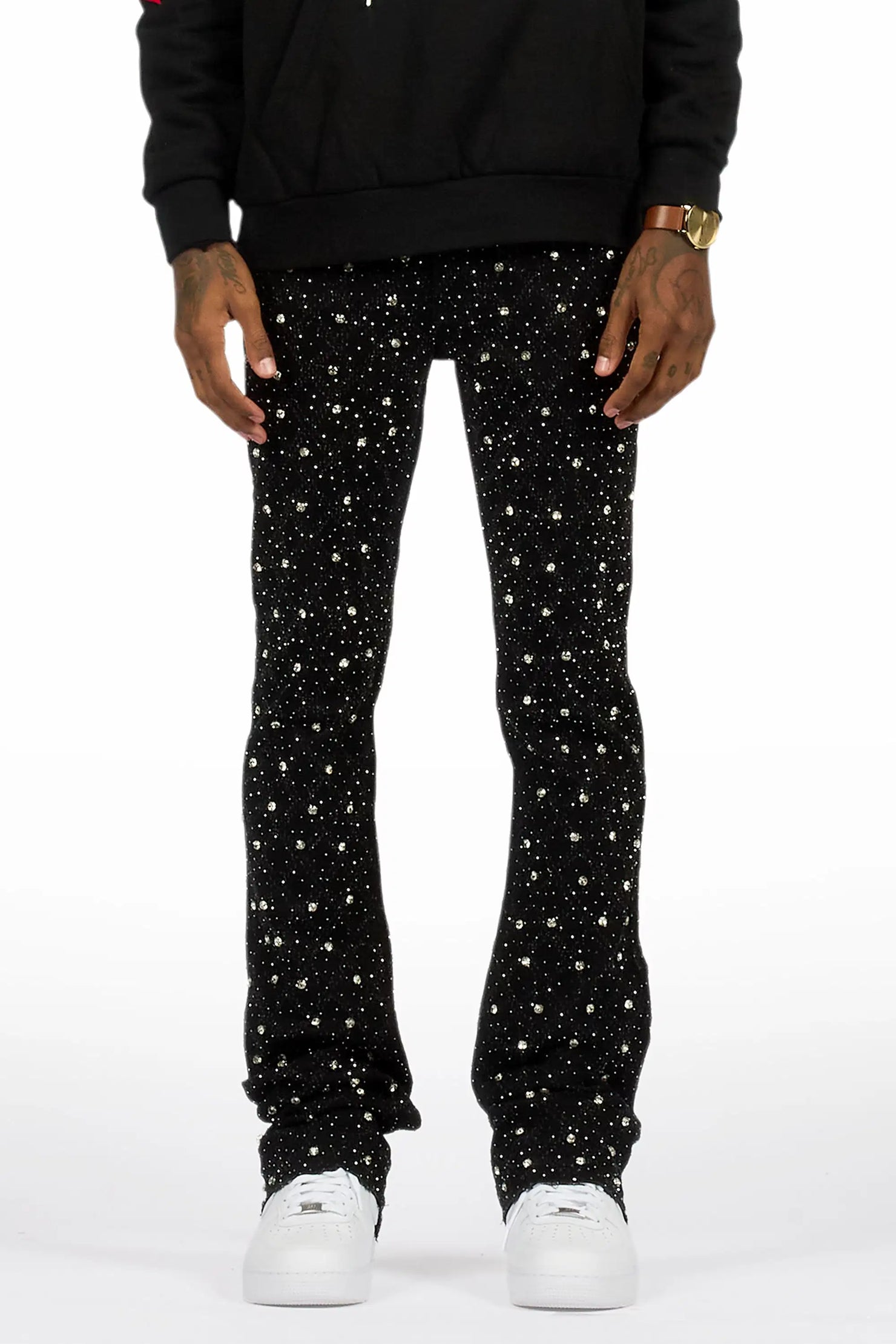 Glit Black/Silver Rhinestone Stacked Flare Jean