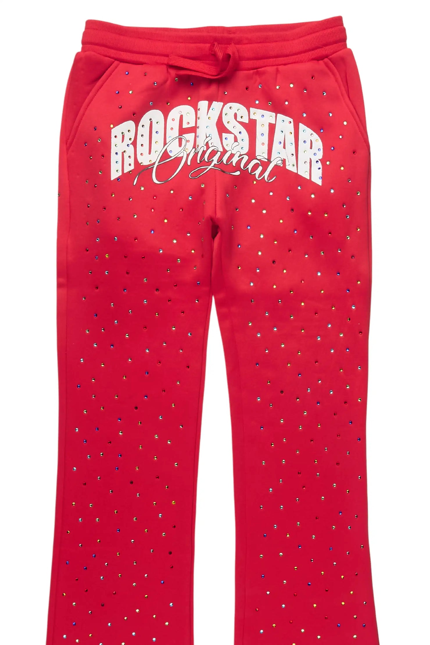 Girls Franchesca Red Rhinestone Stacked Track Pant