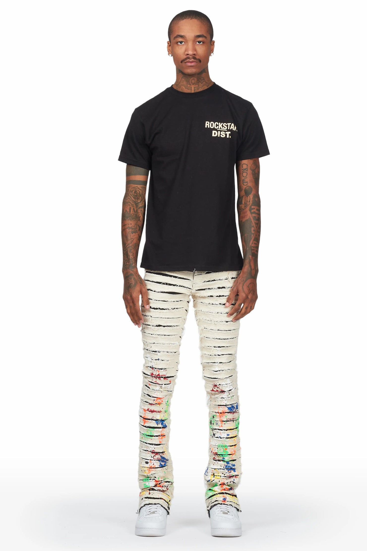 Naman Beige Painter Stacked Flare Jean