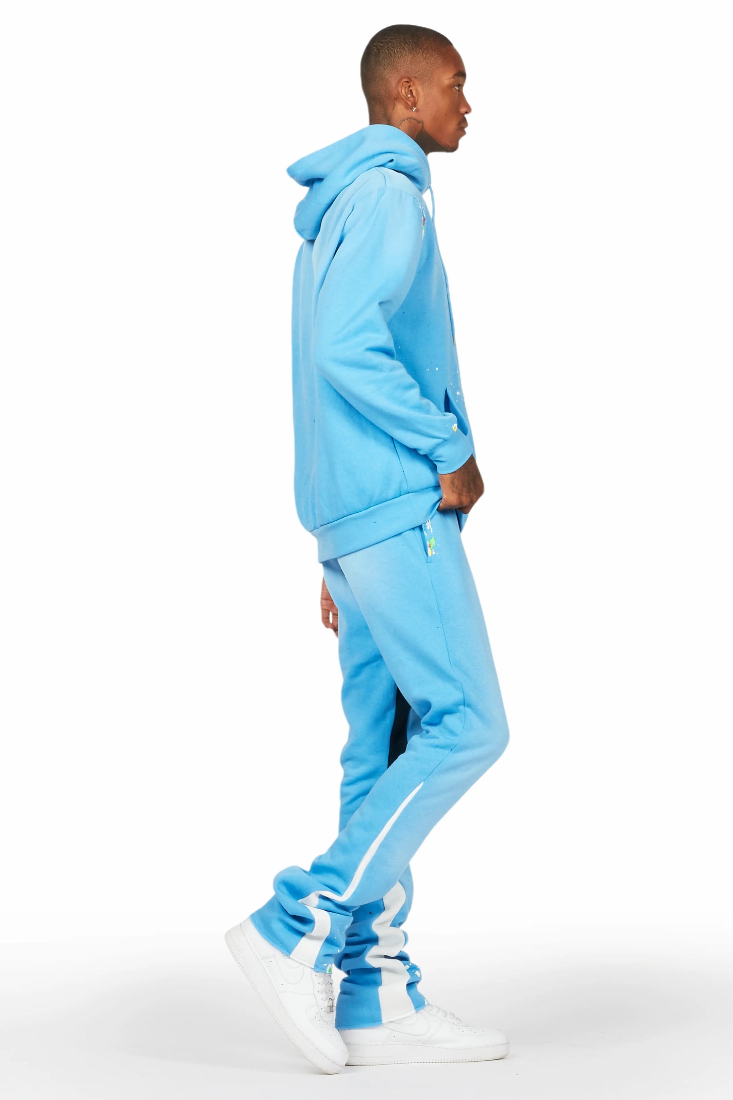Rockstar Art Dist. Blue/White Hoodie/Stacked Flare Pant Set