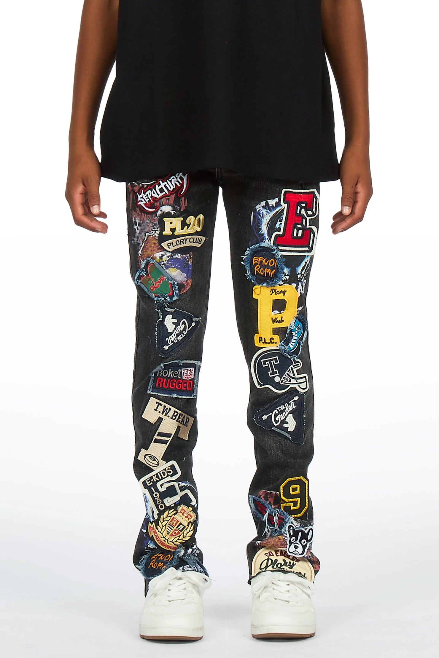 Boys Espen Black Slim Patchwork Jean