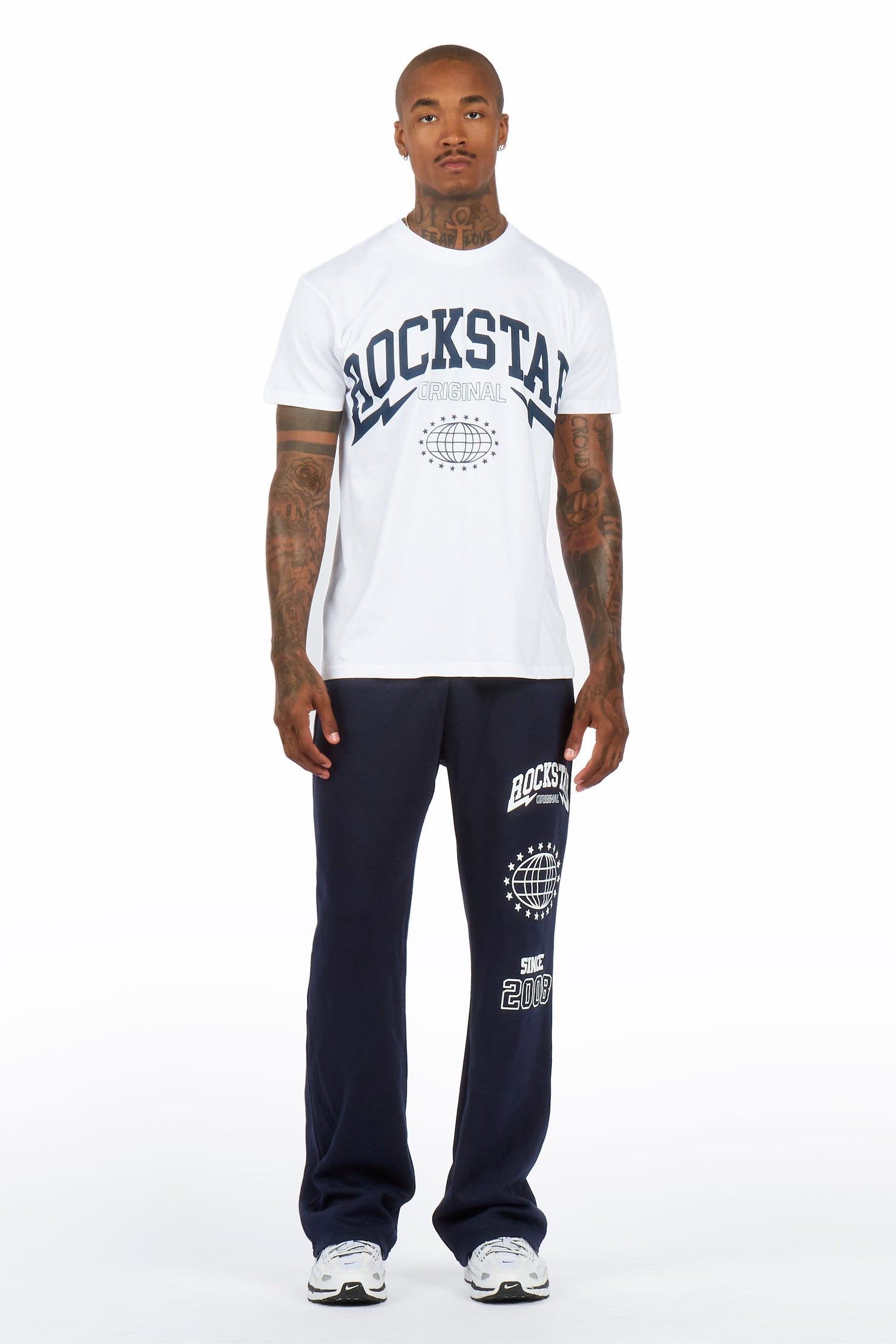 Stori White/Navy T-Shirt/ Relaxed Track Set