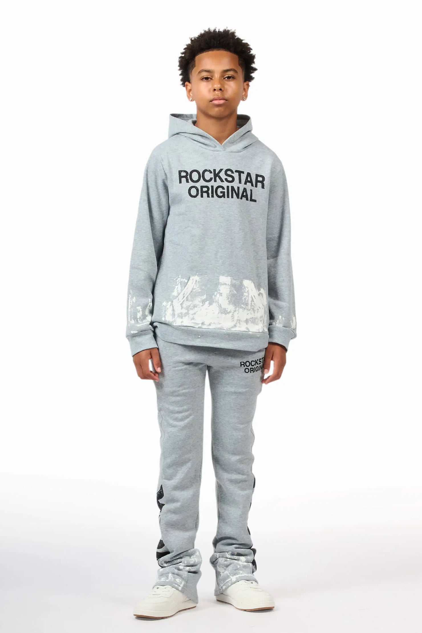 Boys Deniska Heather Grey/Black Hoodie Track Pant Set