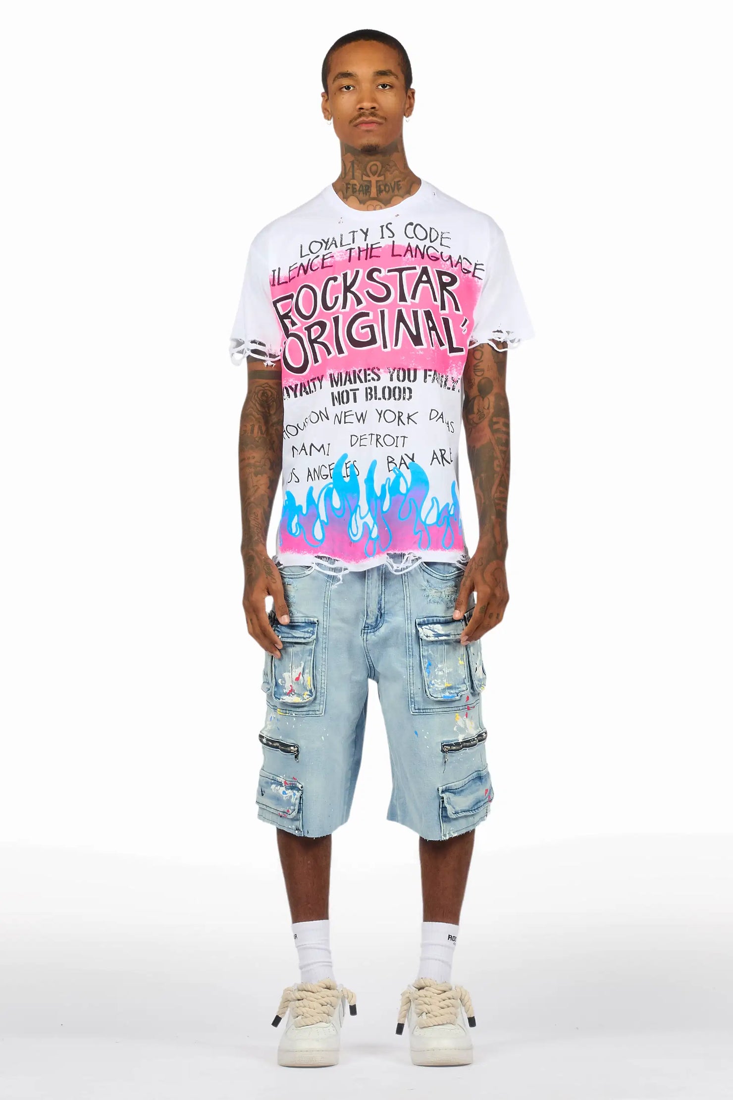 Beno White/Blue T-Shirt/Denim Short Set