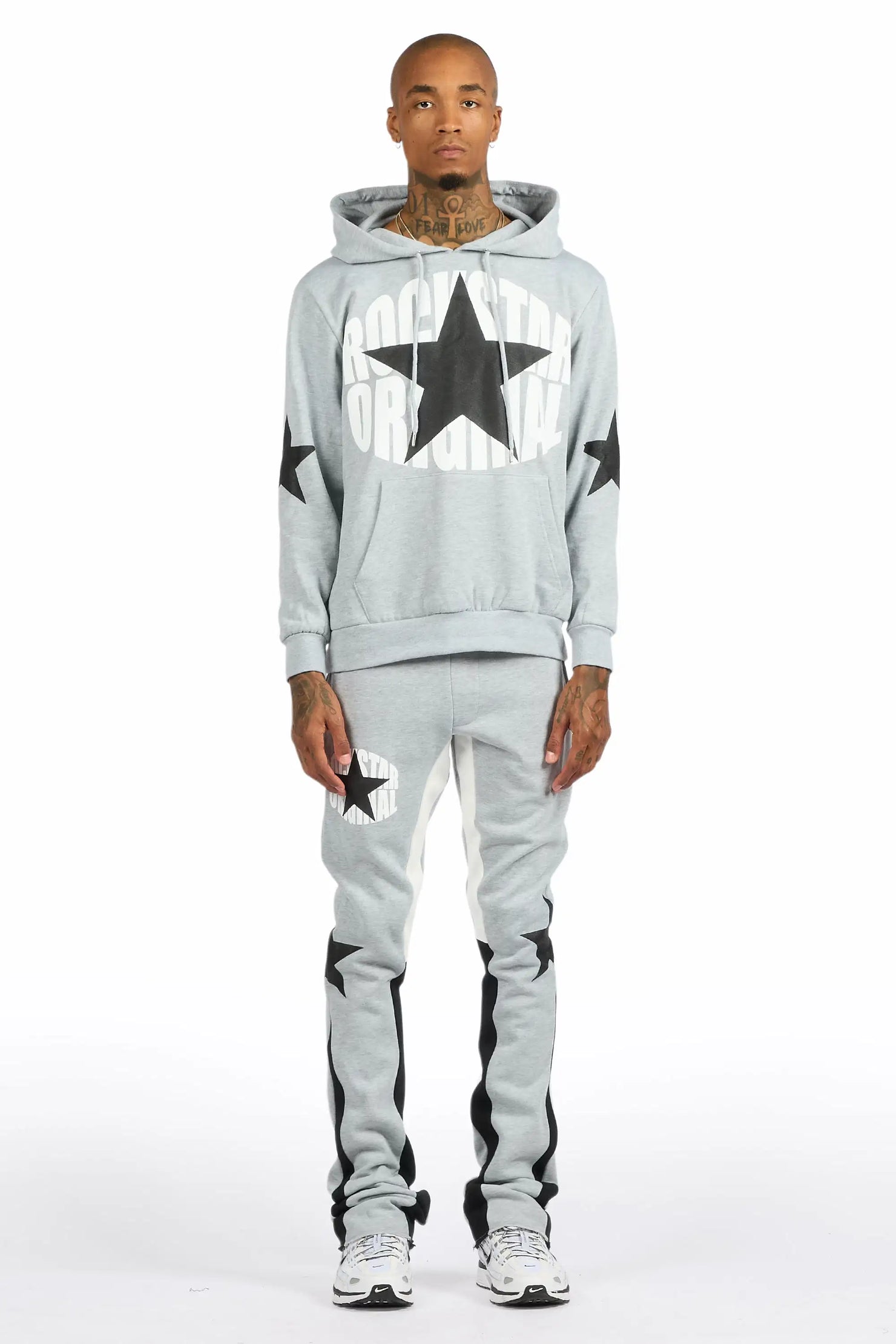 States Heather Grey/Black Hoodie Stacked Flare Track Set