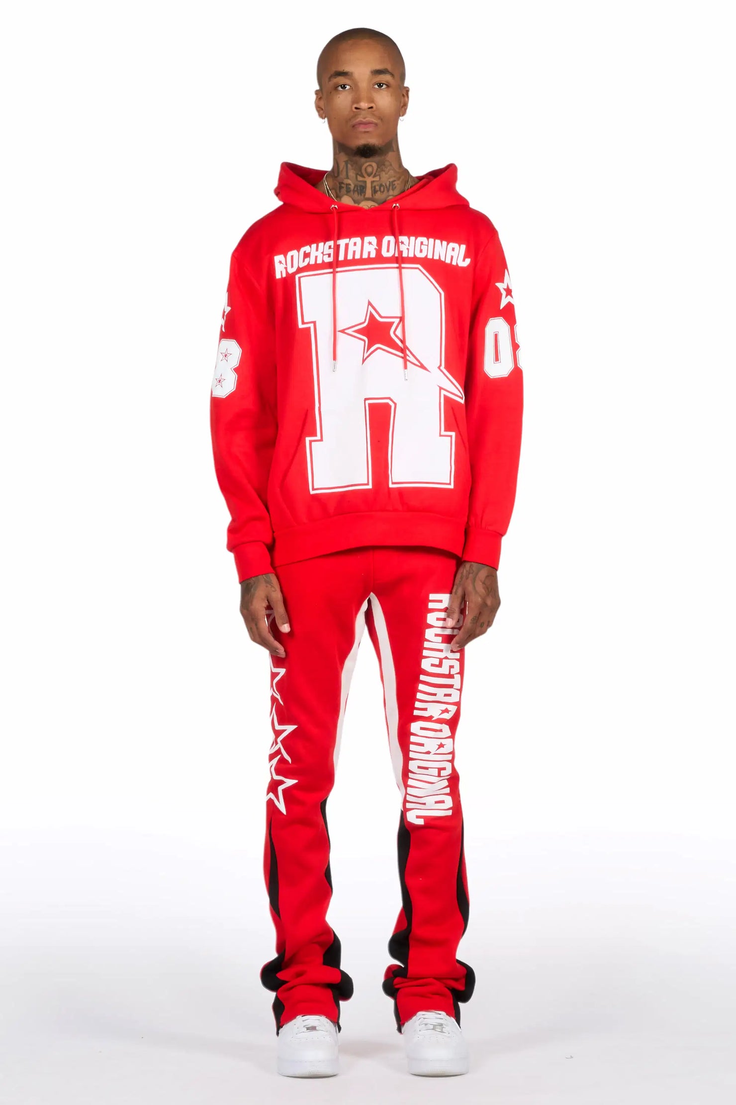 Skender Red/White Hoodie/Stacked Flare Track Set
