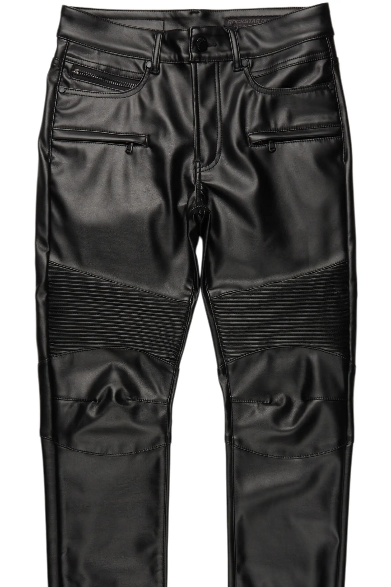 Richh Black PU Biker Jean