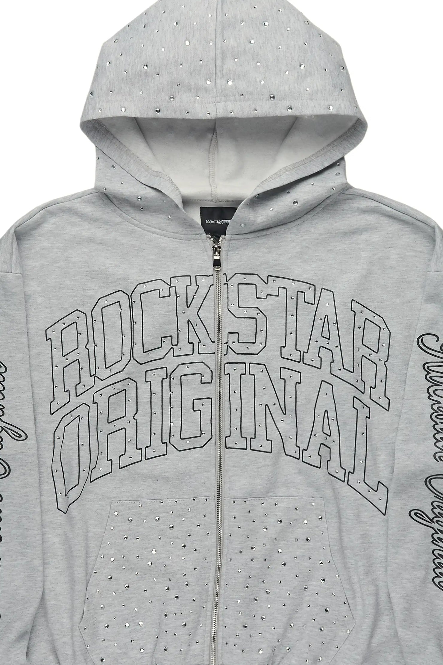 Alvina Grey Rhinestone Zip Up Hoodie