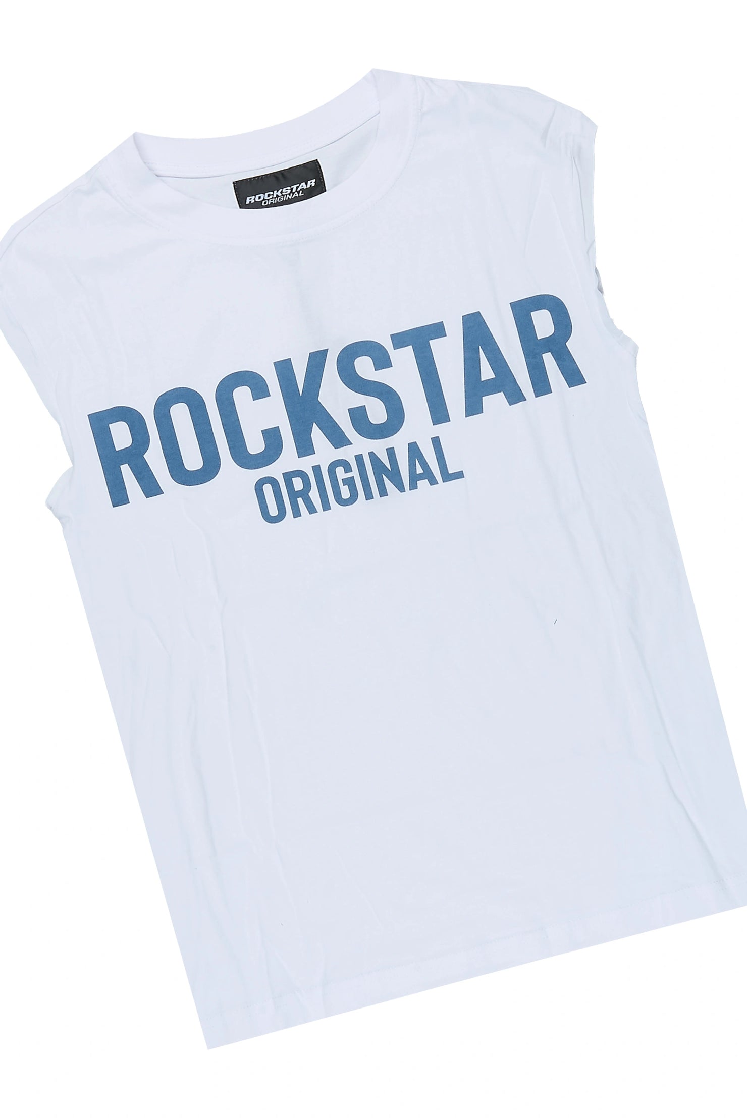 Boys Mikasso White/Navy Cut Off T-Shirt Short Set
