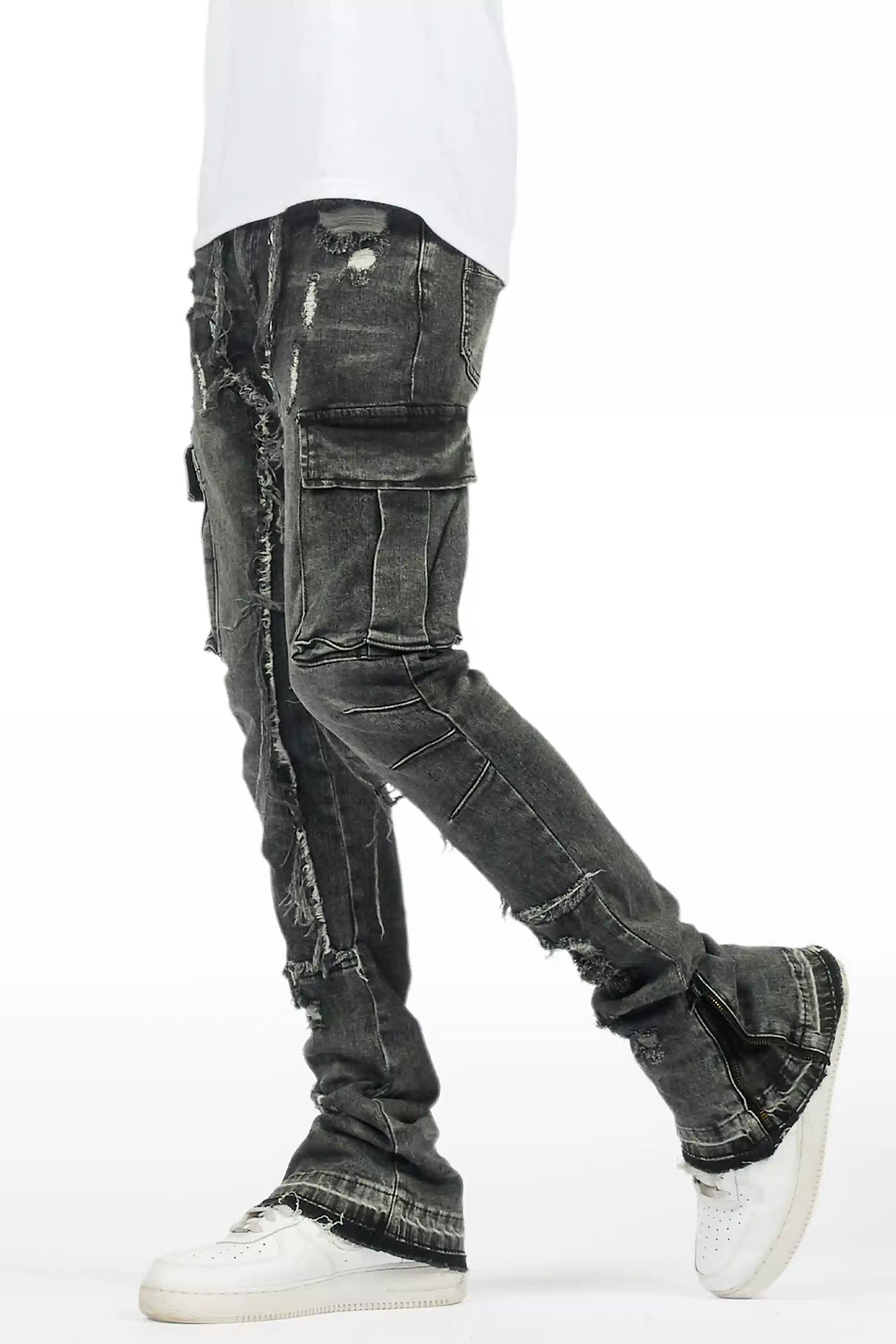 Aftermath Dark Grey Stacked Flare Jean