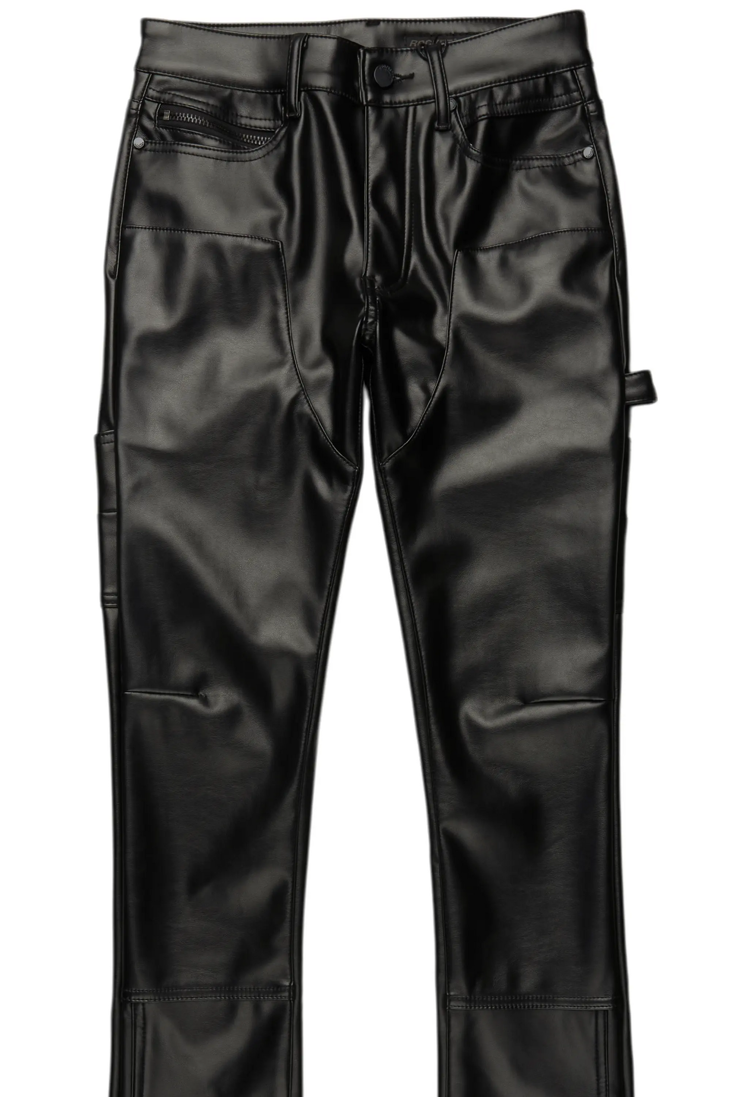 Quatz Black Leather Stacked Flare Jean