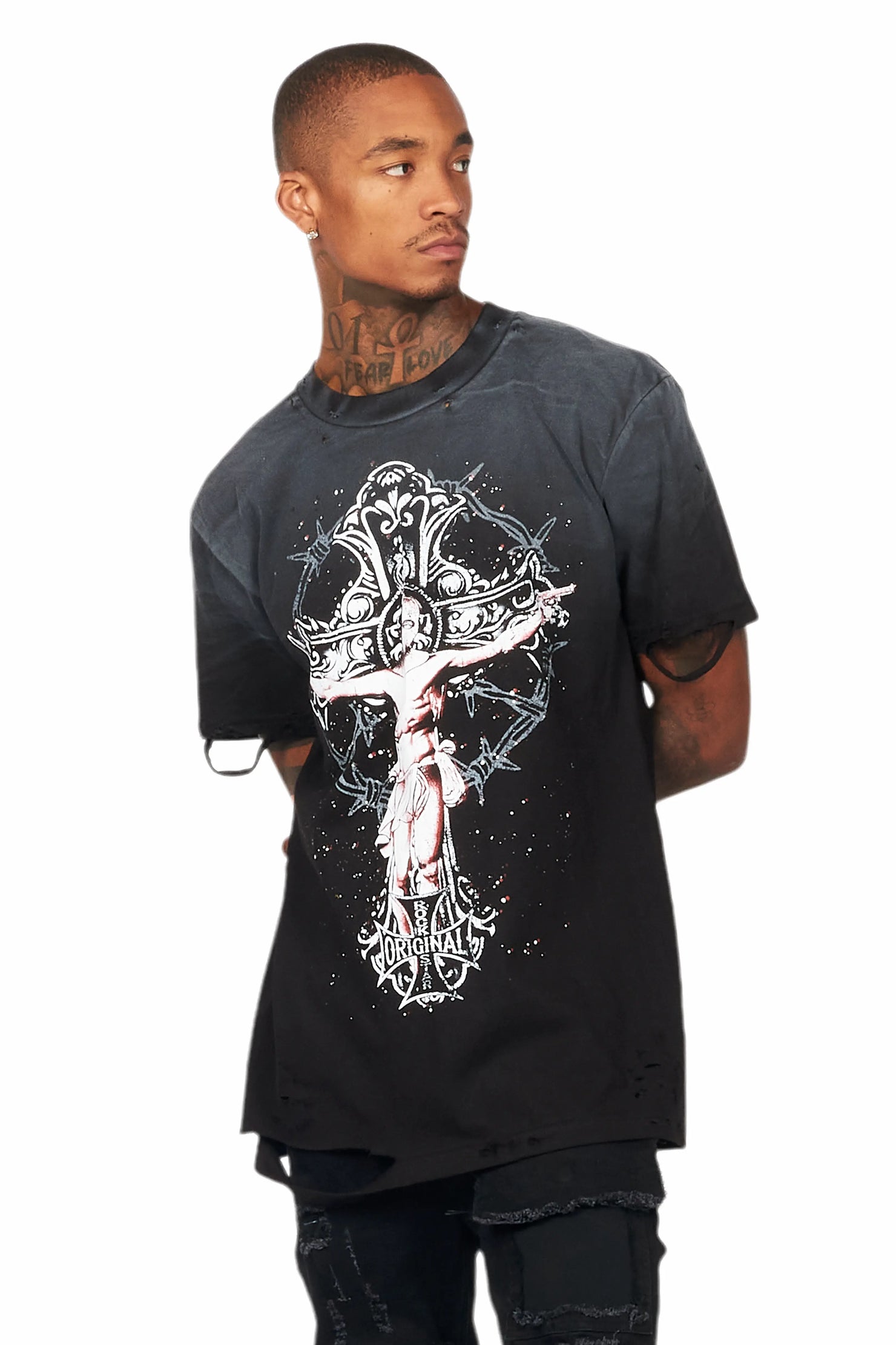 Ojas Black Graphic Oversized T-Shirt