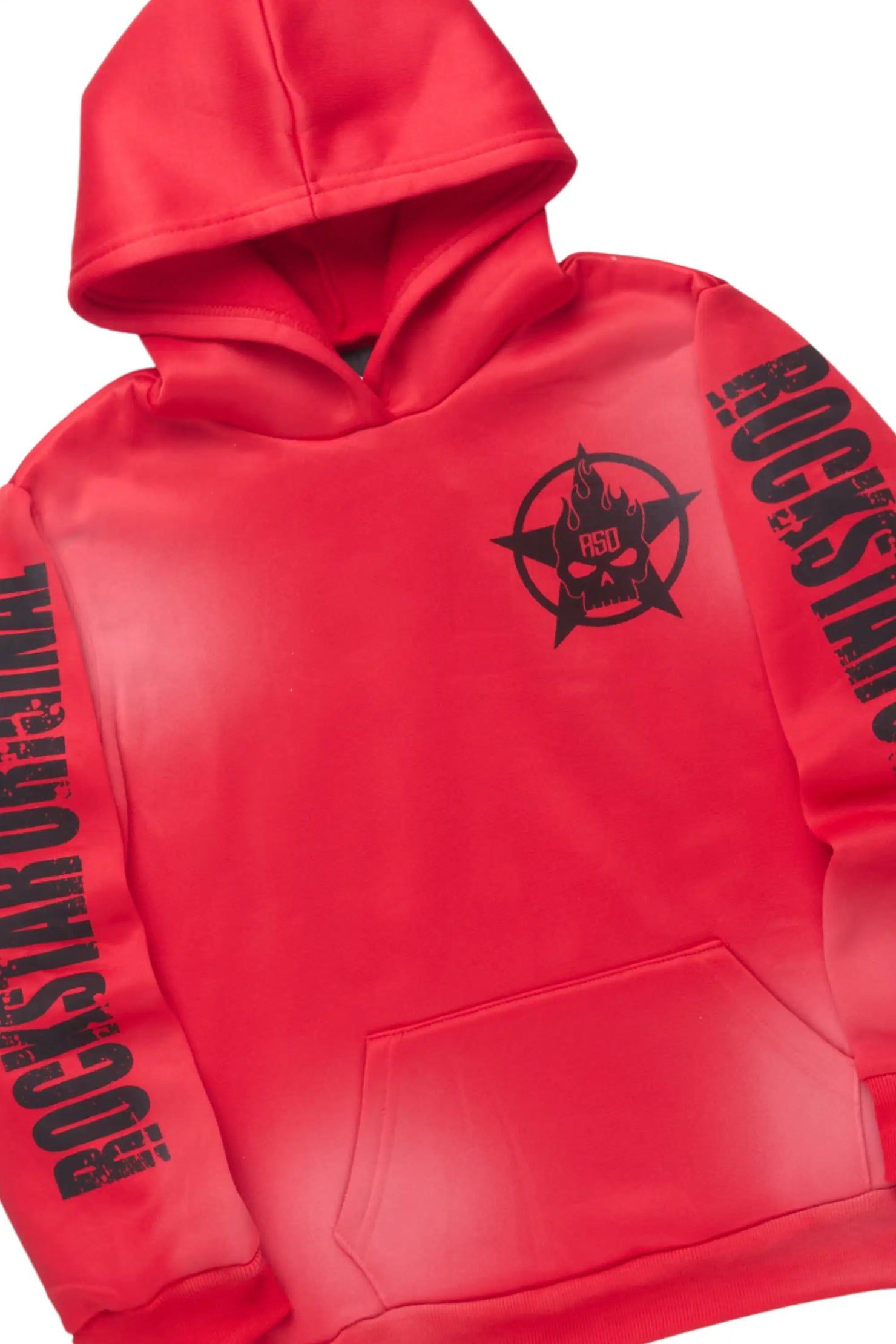 Boys Keve Red Hoodie Stacked Track Pant Set