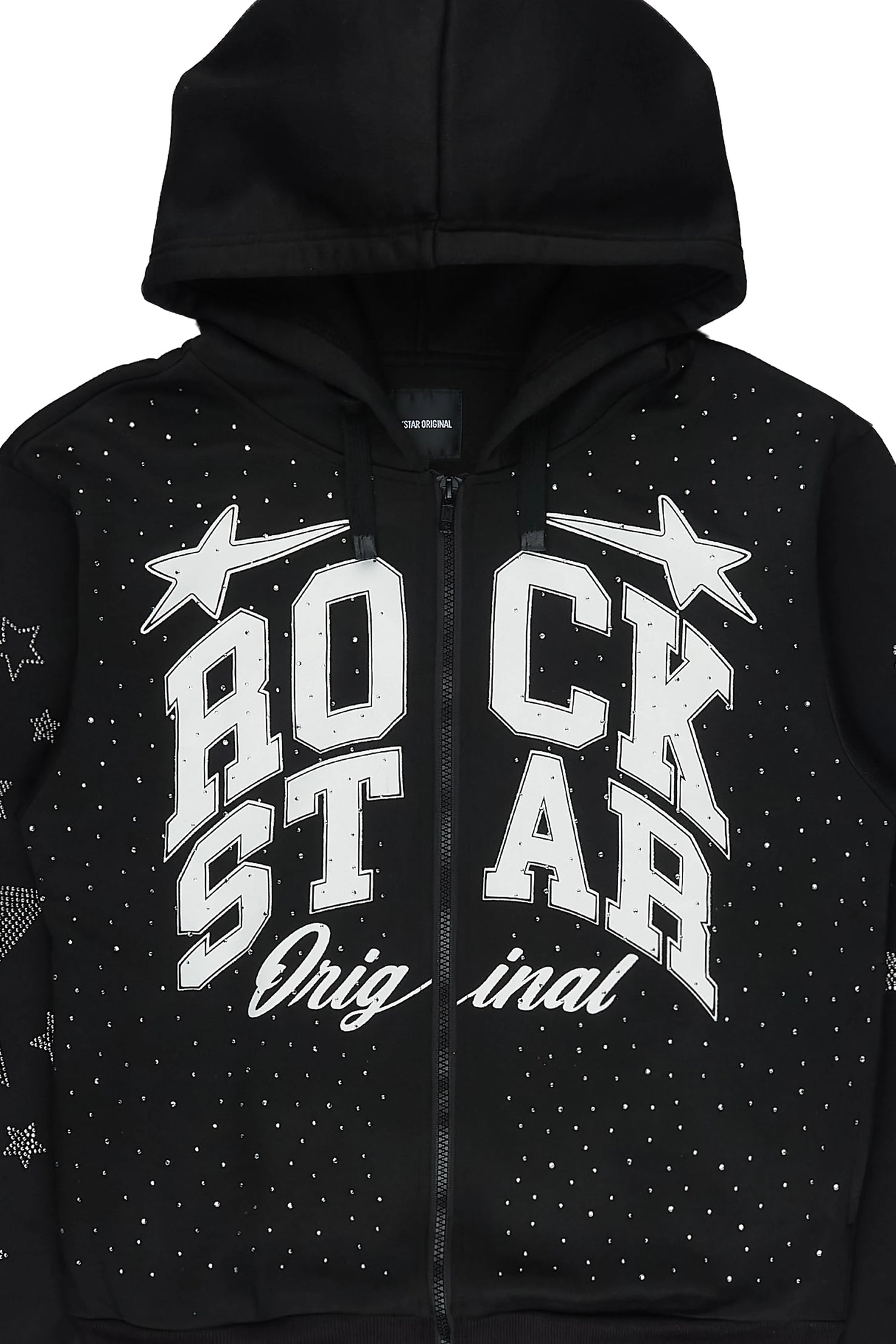Flaveya Black Rhinestone Zip Up Hoodie