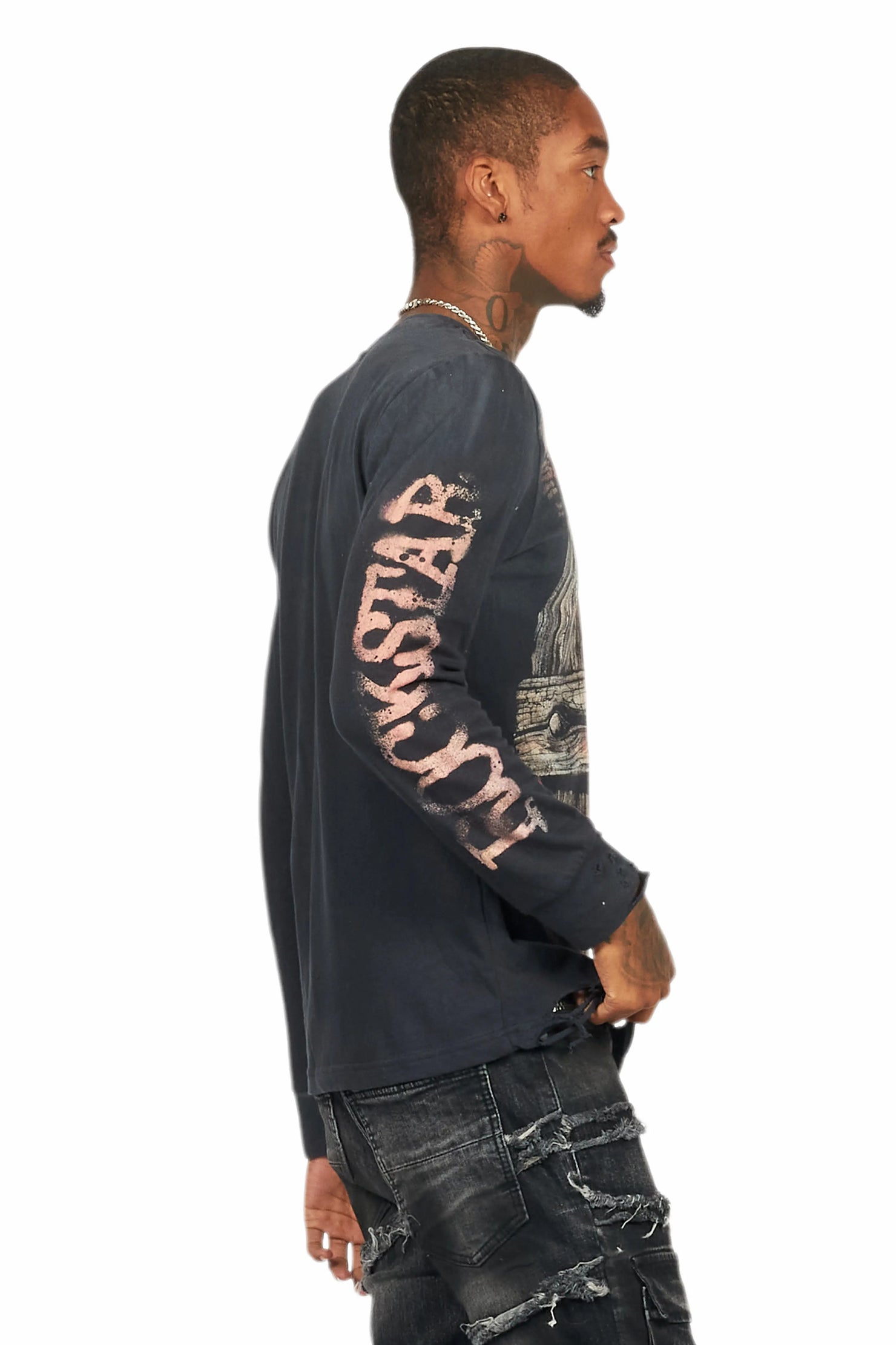 Panos Black Long Sleeve Graphic T-Shirt
