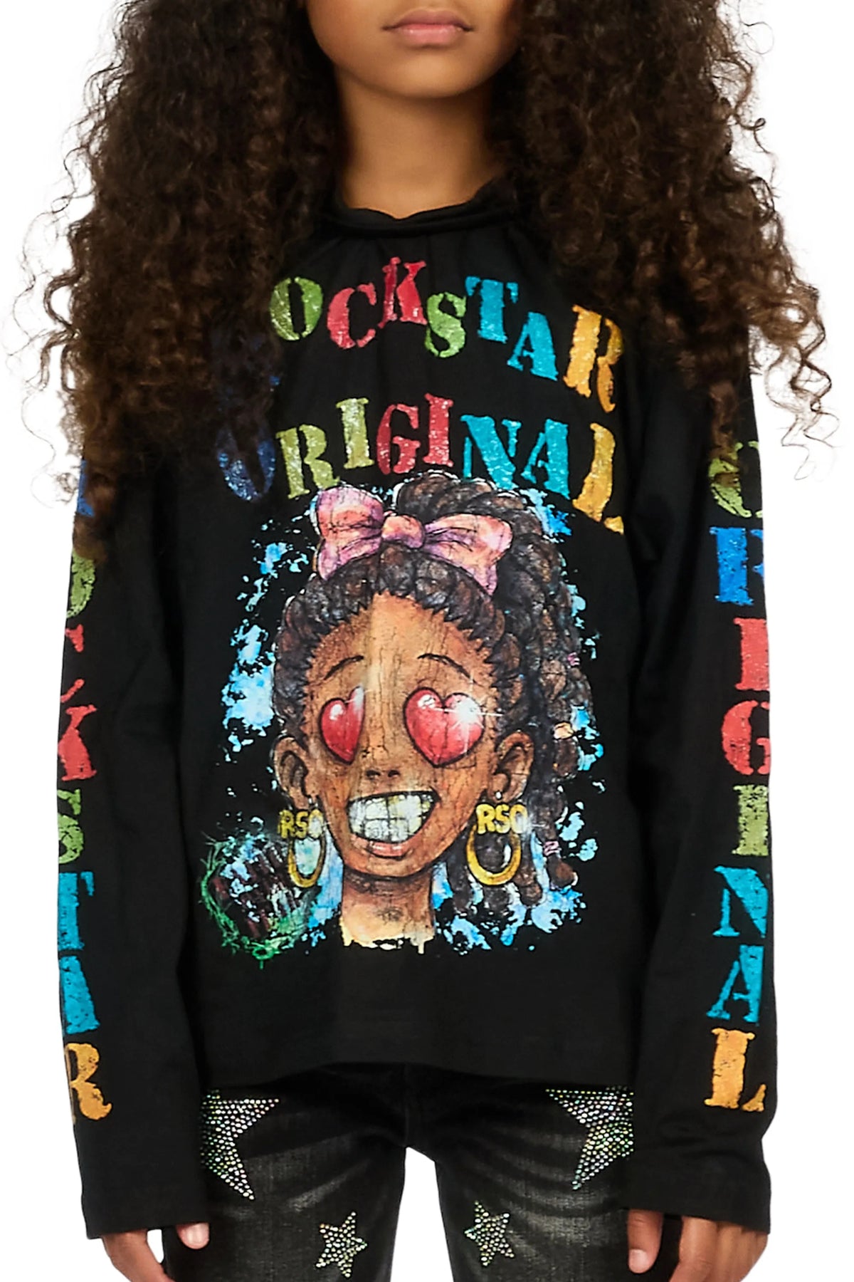 Girls Jaggy Black Long Sleeve Graphic T-Shirt