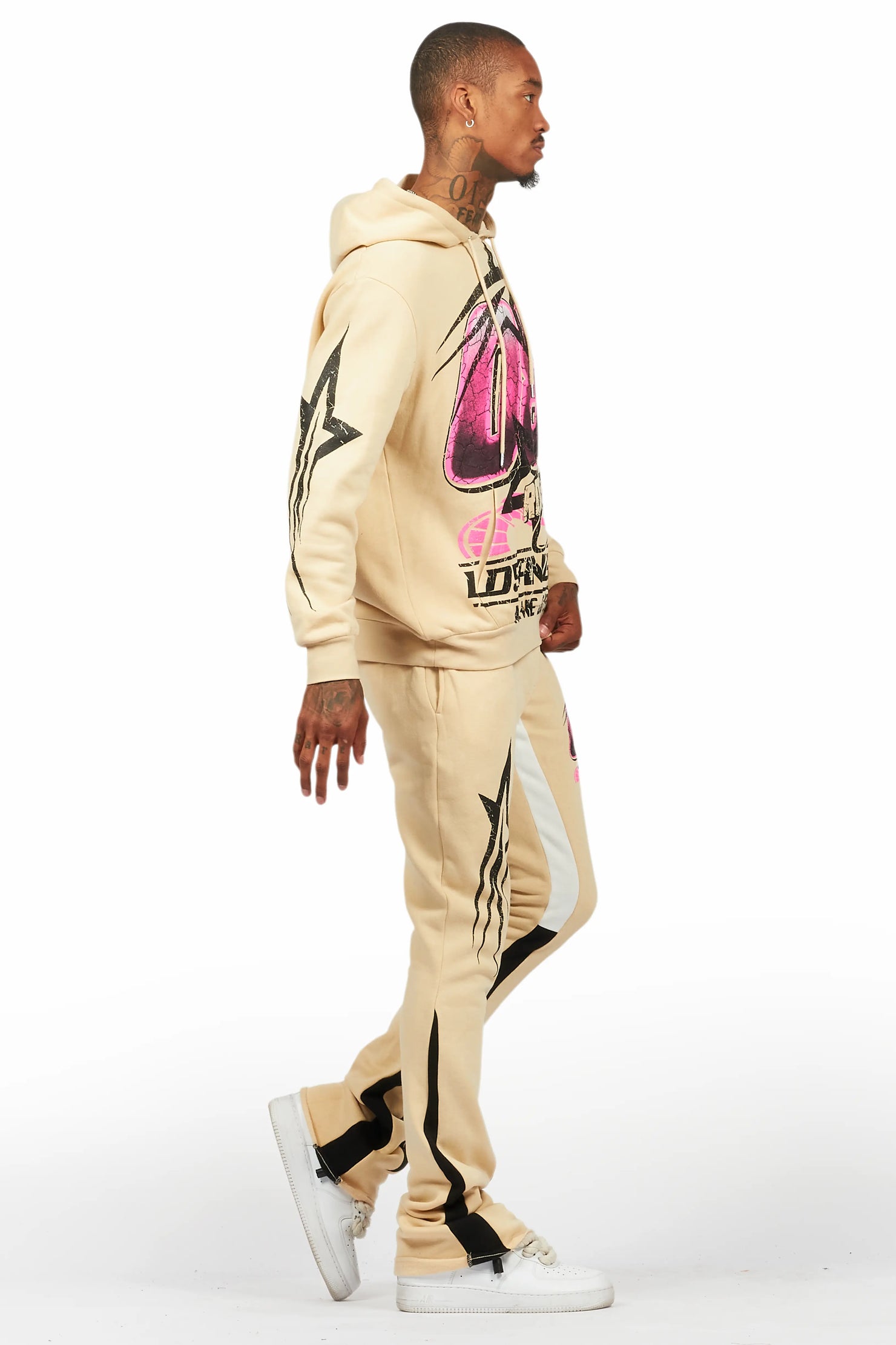 Kastell Beige Hoodie/Stack Flare Track Pant Set