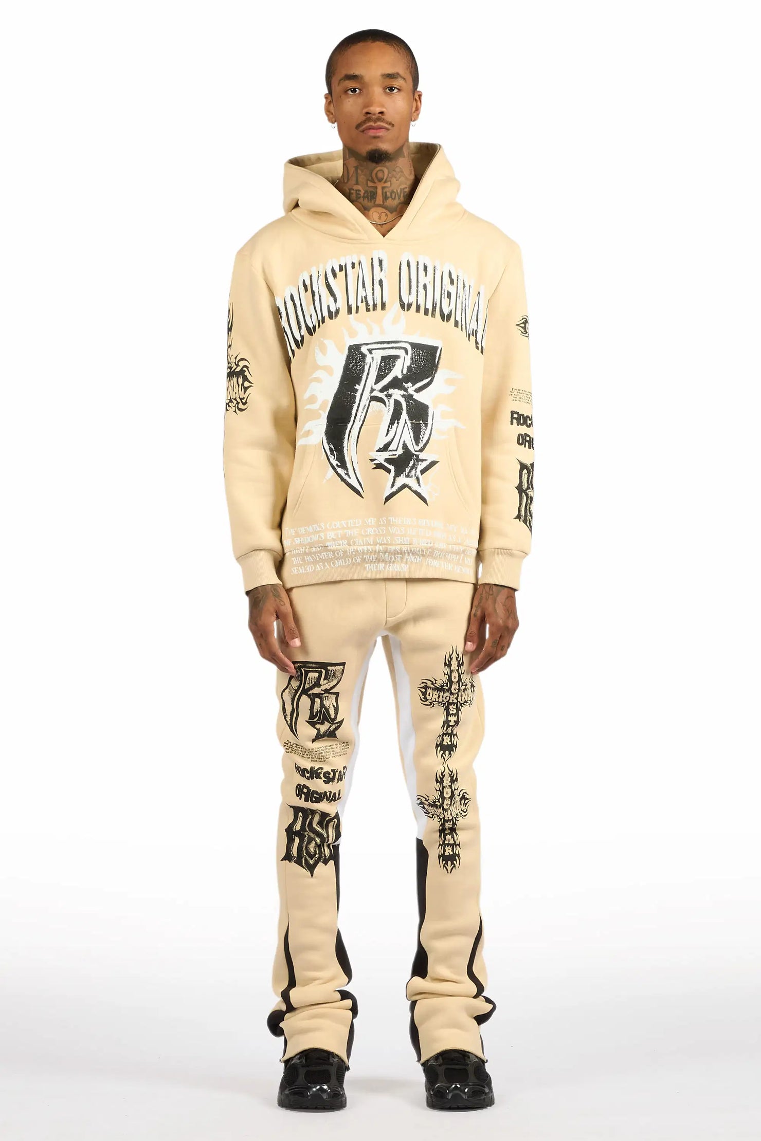 Raxil Beige/Black Hoodie/Stacked Track Set