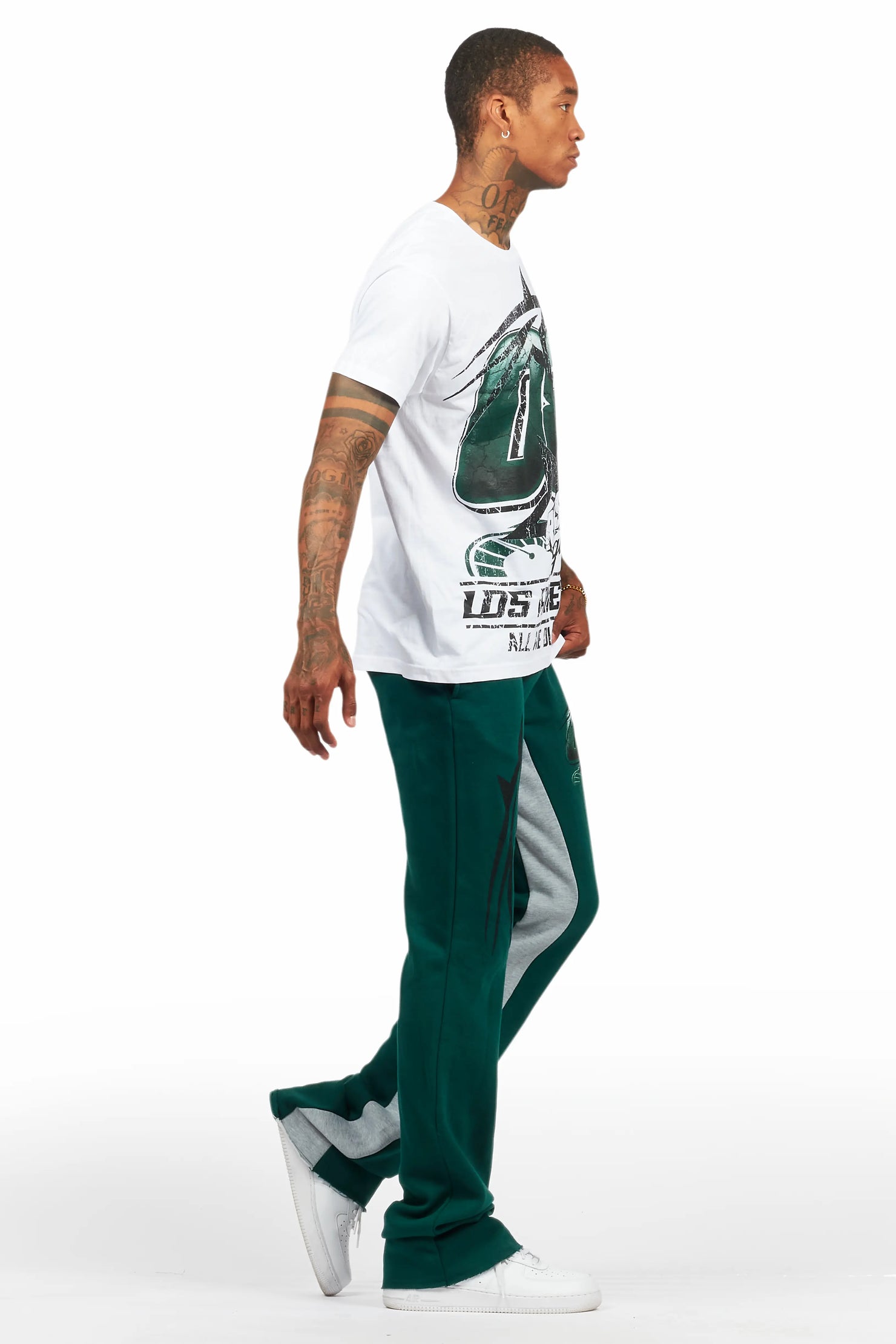 Kastell White/Green T-Shirt/Stacked Baggy Track Pant Set