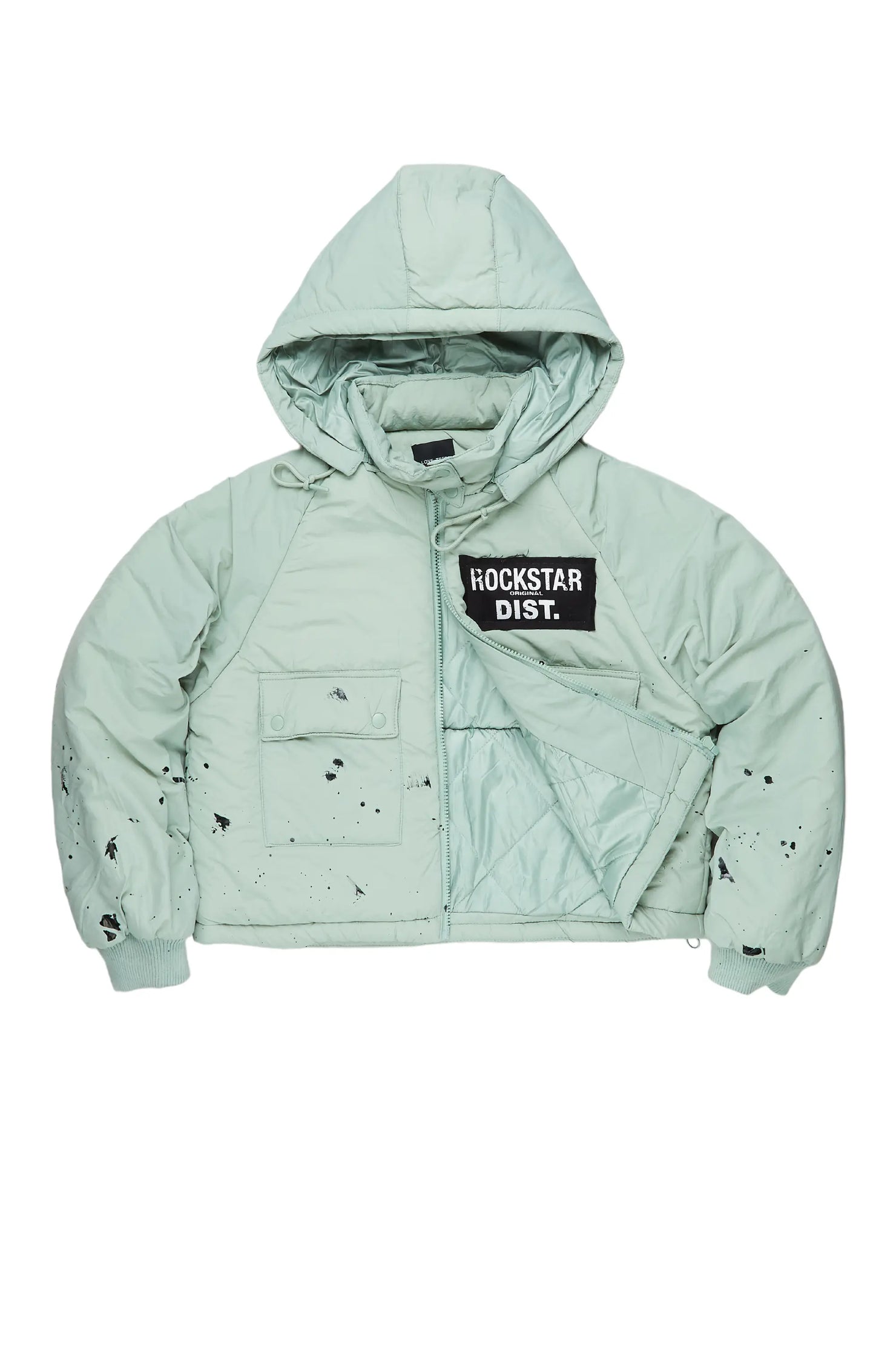 Zayla Sage Green Art Dist. Puffer Jacket