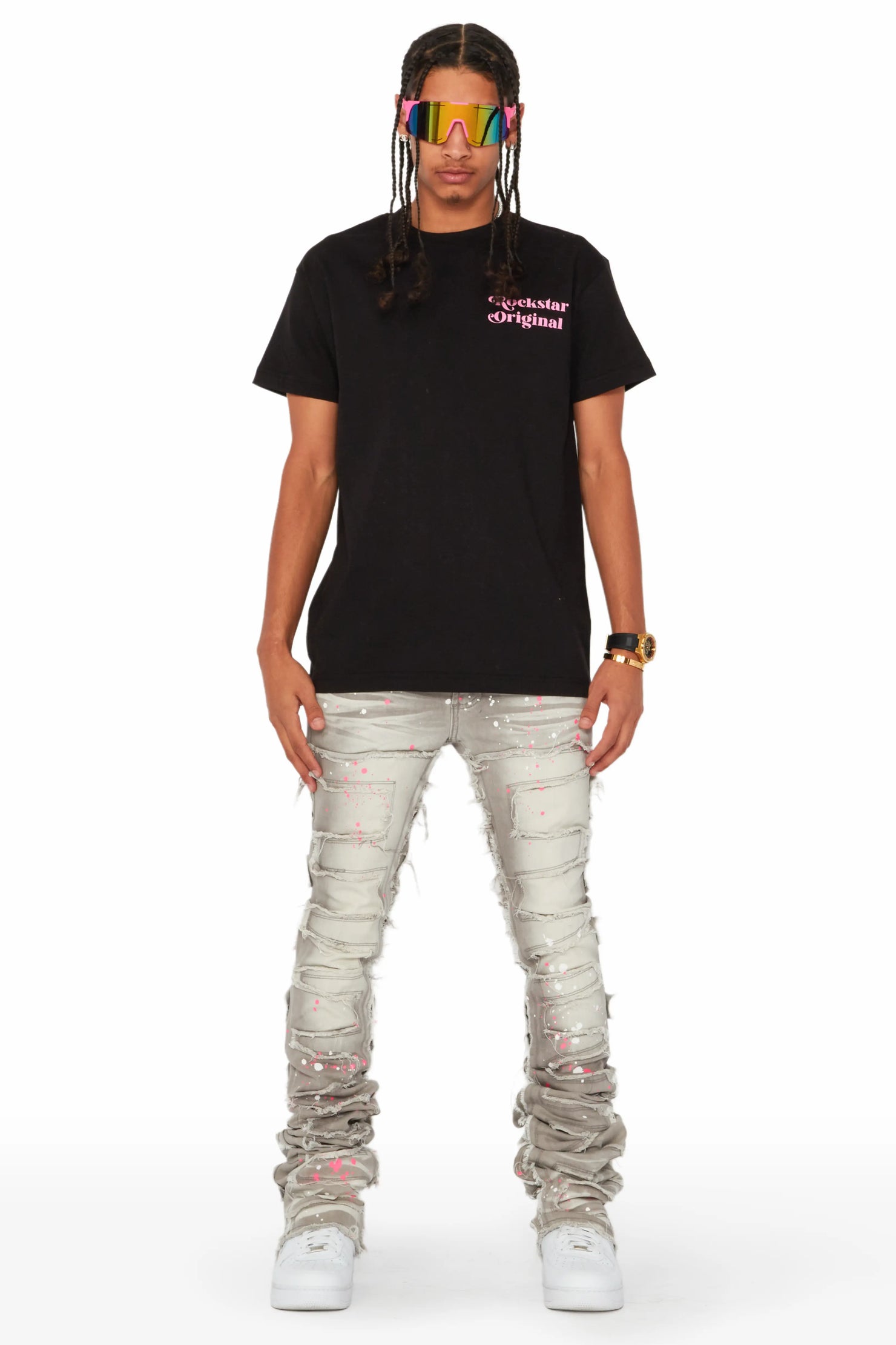 Niall Grey/Pink Painter Super Stacked Jean