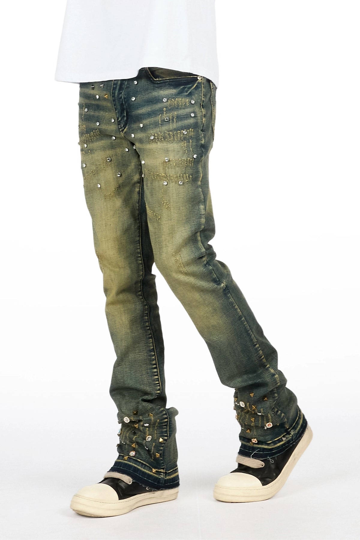 Kervin Dark Blue Rhinestone Stacked Jean