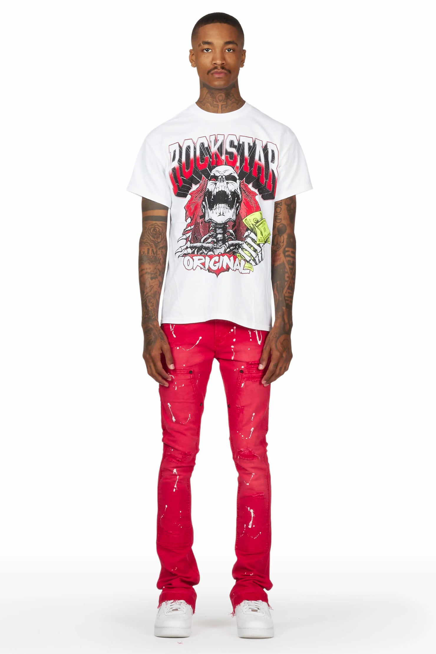 Thorton Red Stacked Flare Jean