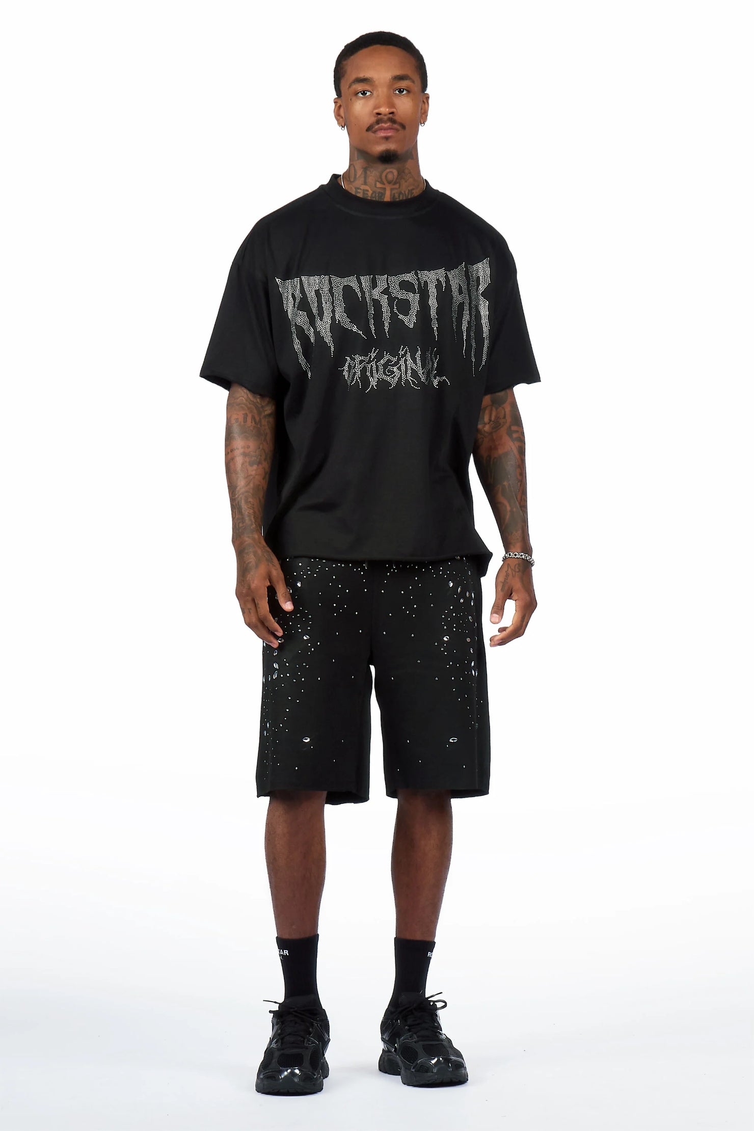Twinkle Black Rhinestone T-Shirt/Short Set