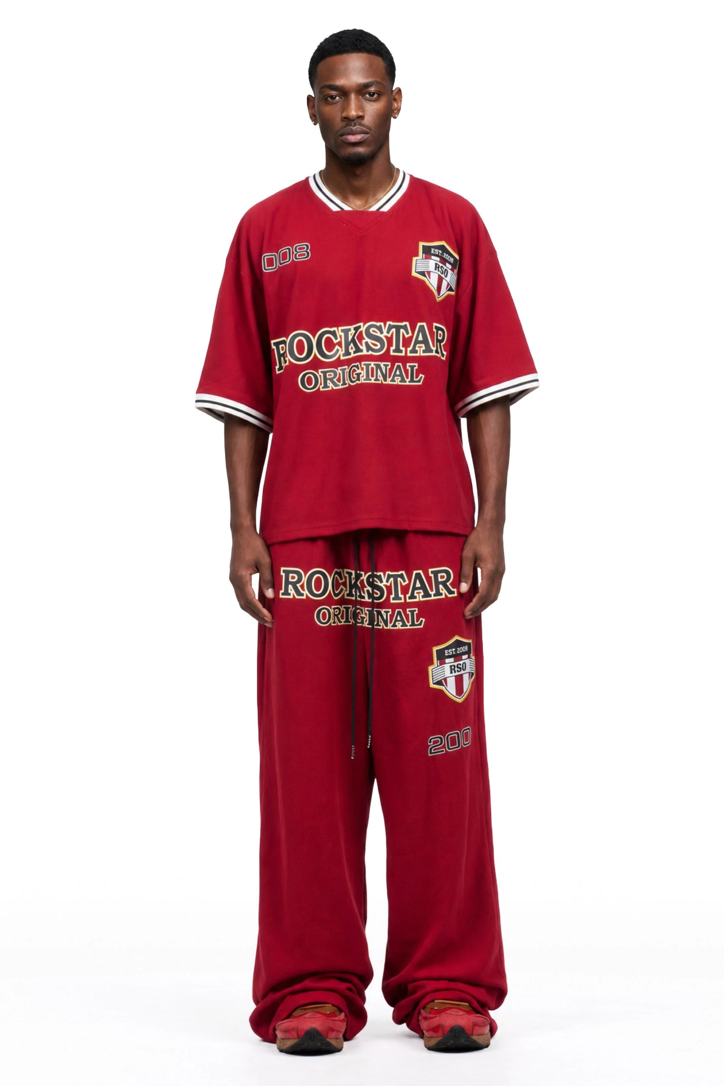 Ezel Red Crop Boxy Tee/Barrel Fit Track Set