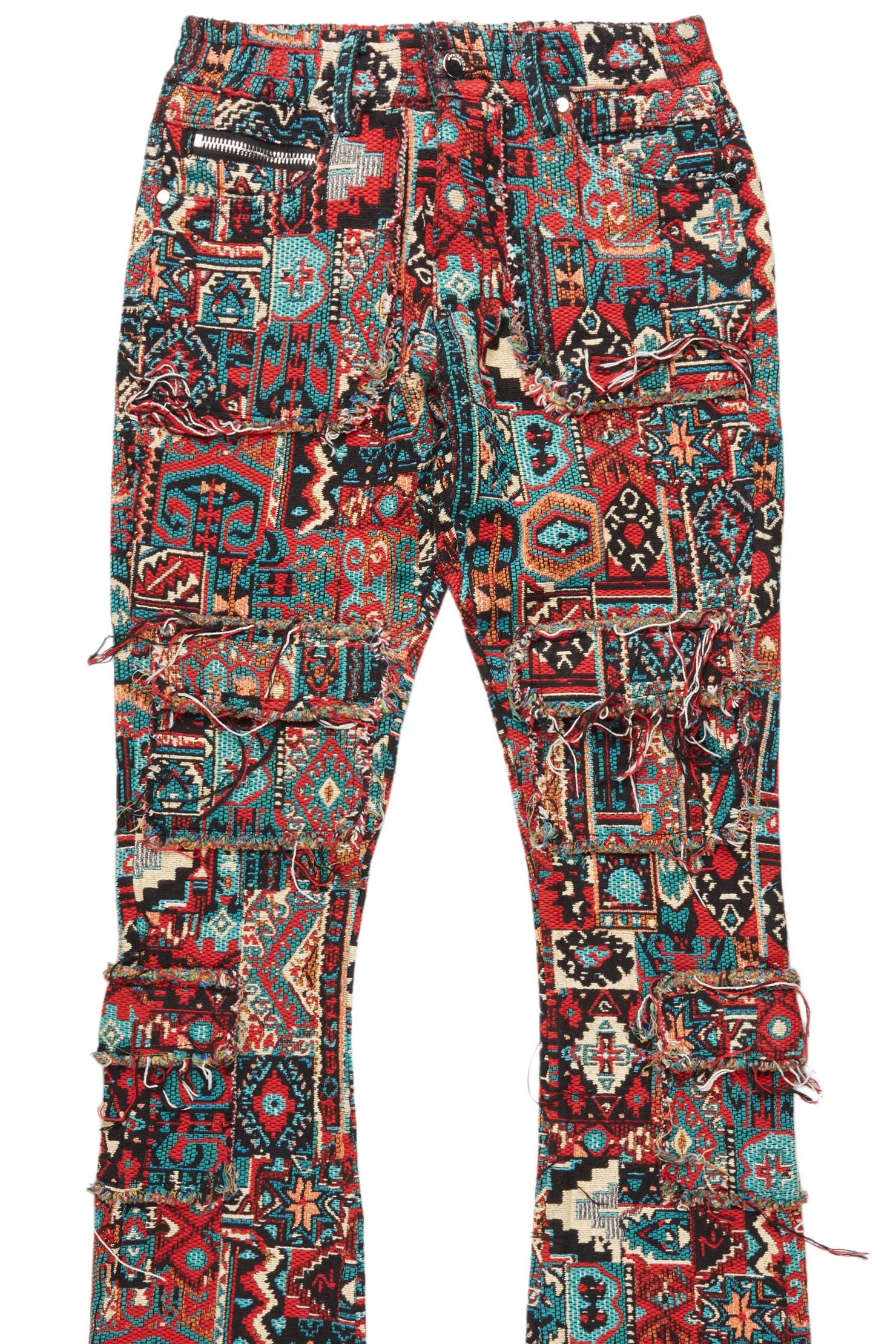 Tayami Tapestry Aqua Cargo Stacked Flare Jean
