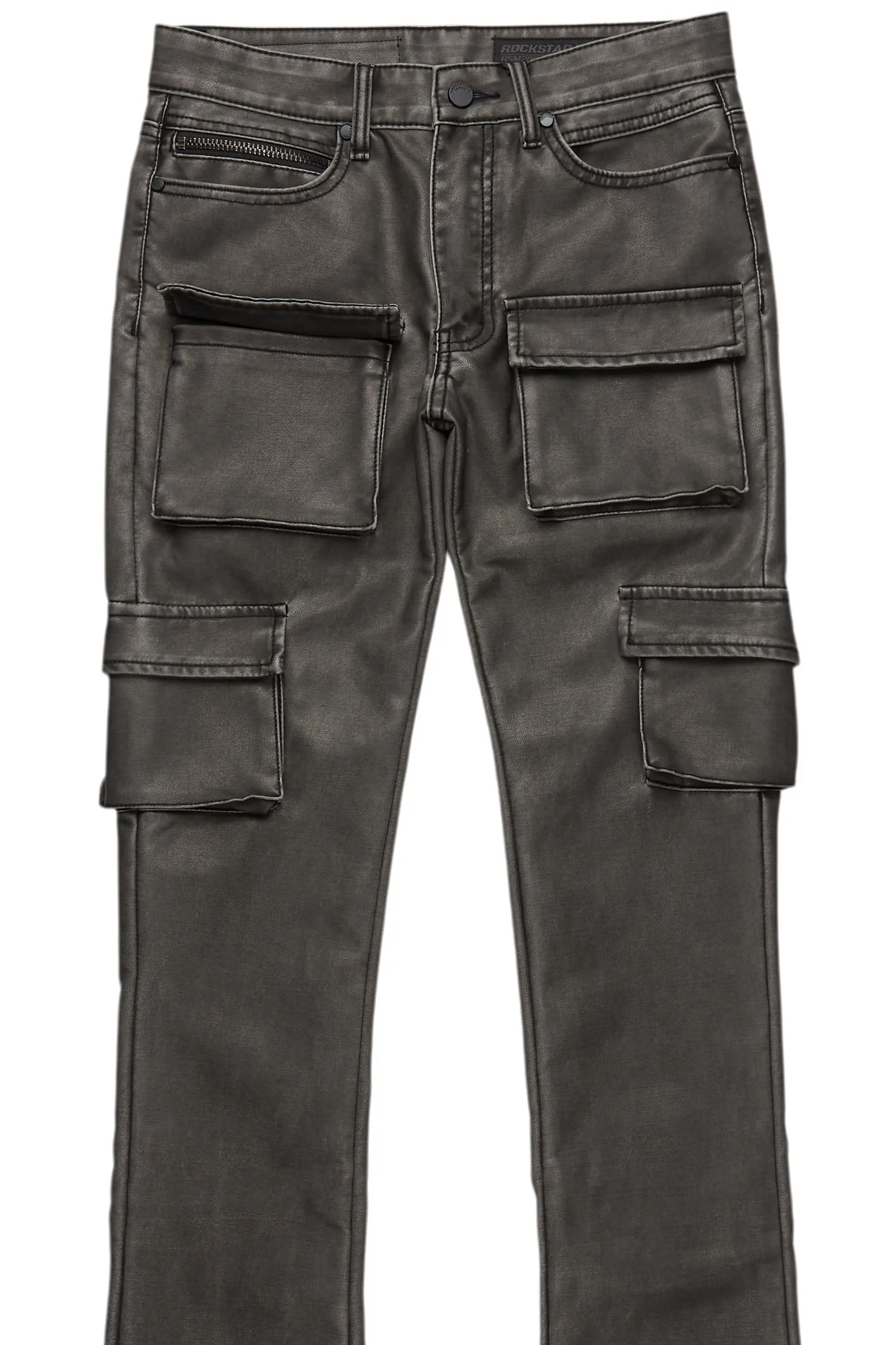 Khaza Distressed Black PU Leather Jean