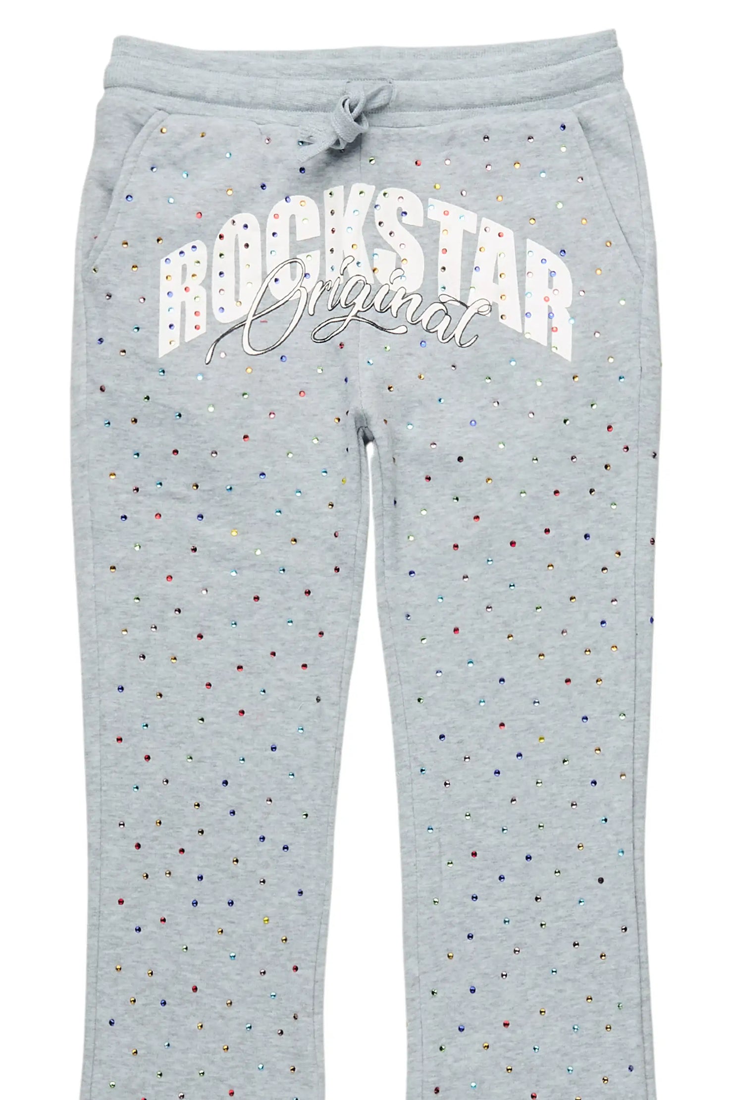 Boys Franchesco Heather Grey Rhinestone Stacked Track Pant