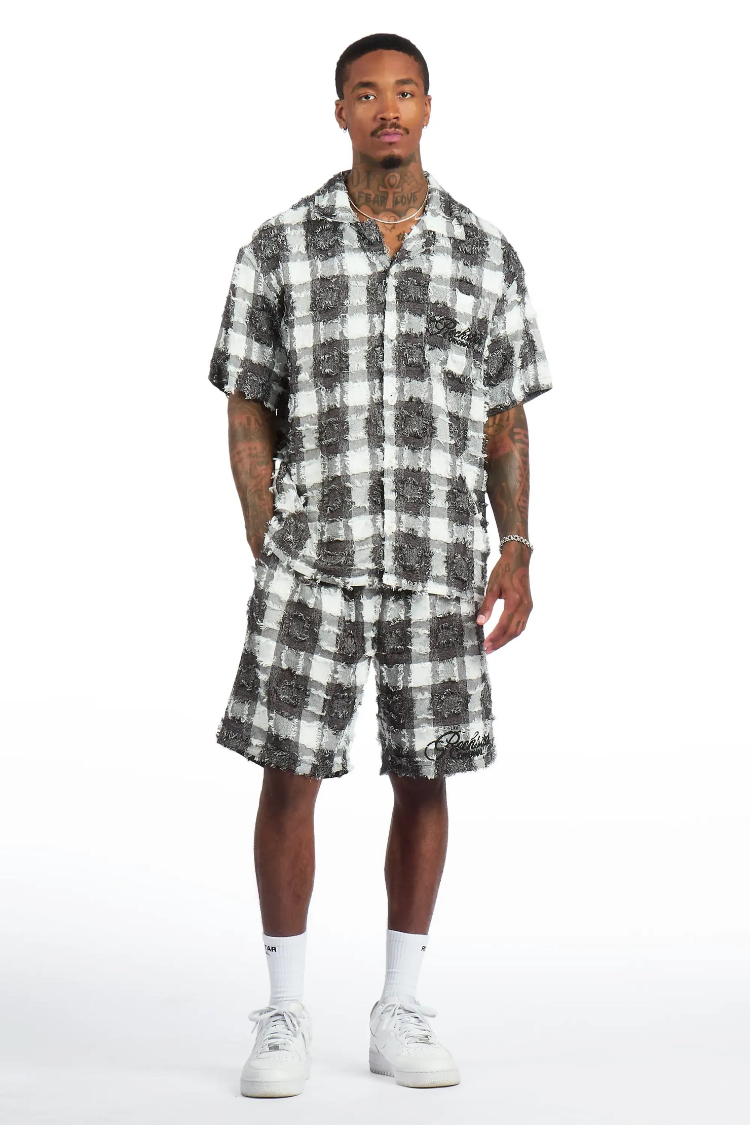 Amarion Black/White Button Down Shirt/Short Set