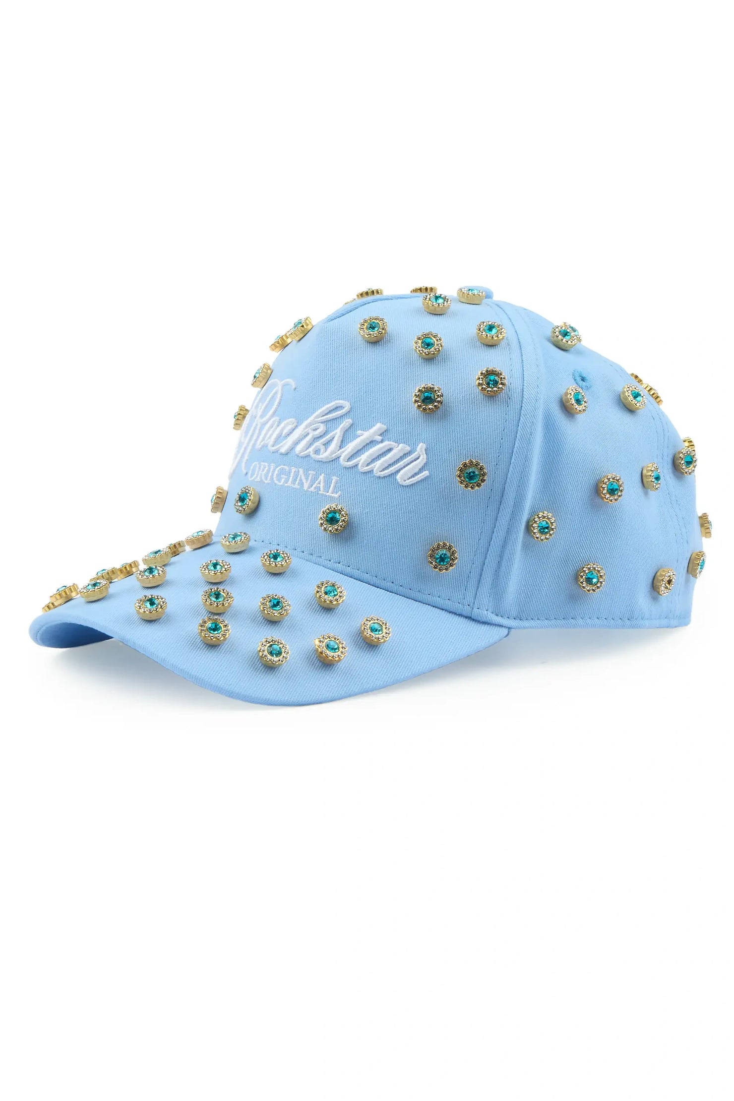 Roma Baby Blue Rhinestone Trucker Hat