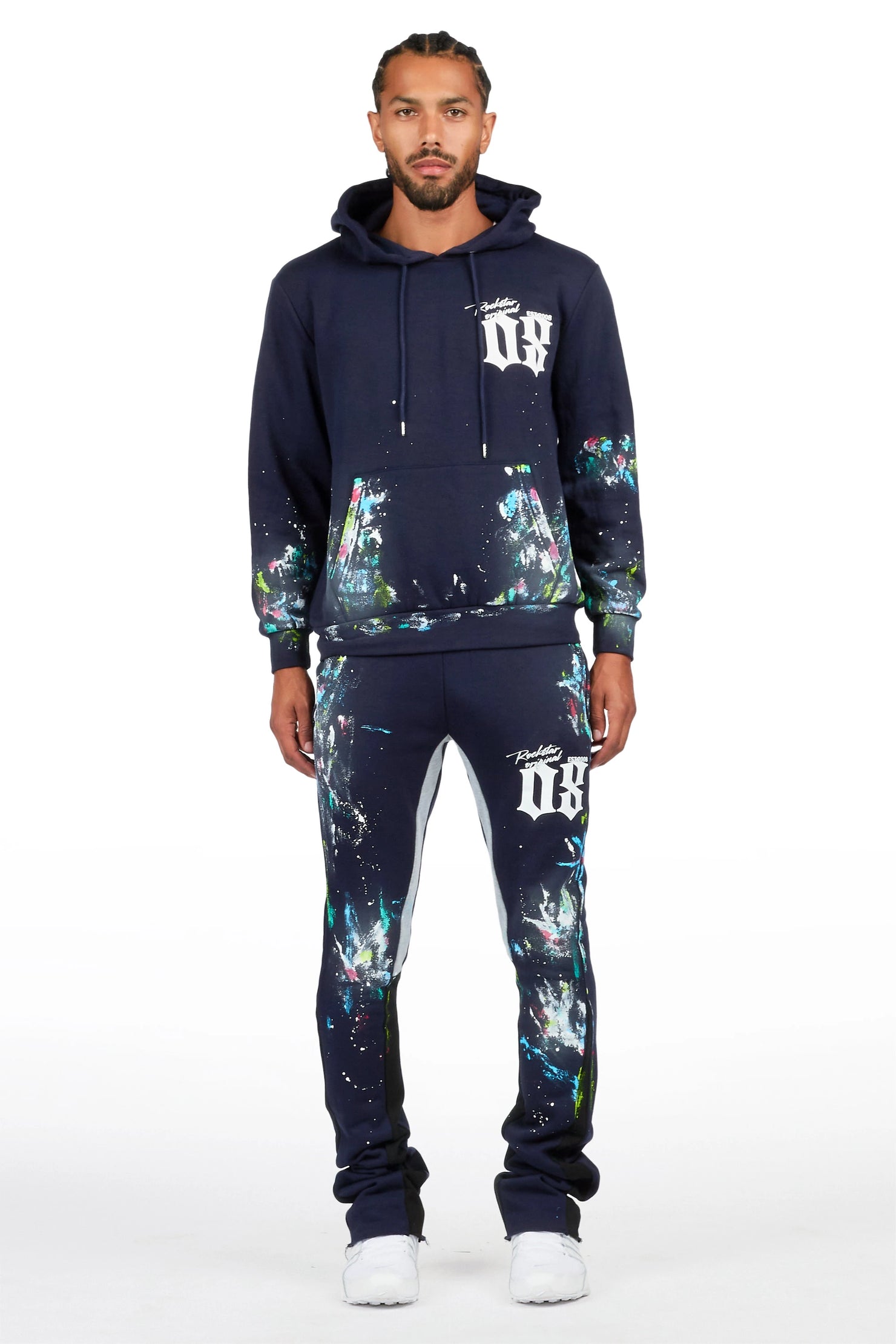 Garth Navy Hoodie/Stacked Flare Pant Track Set