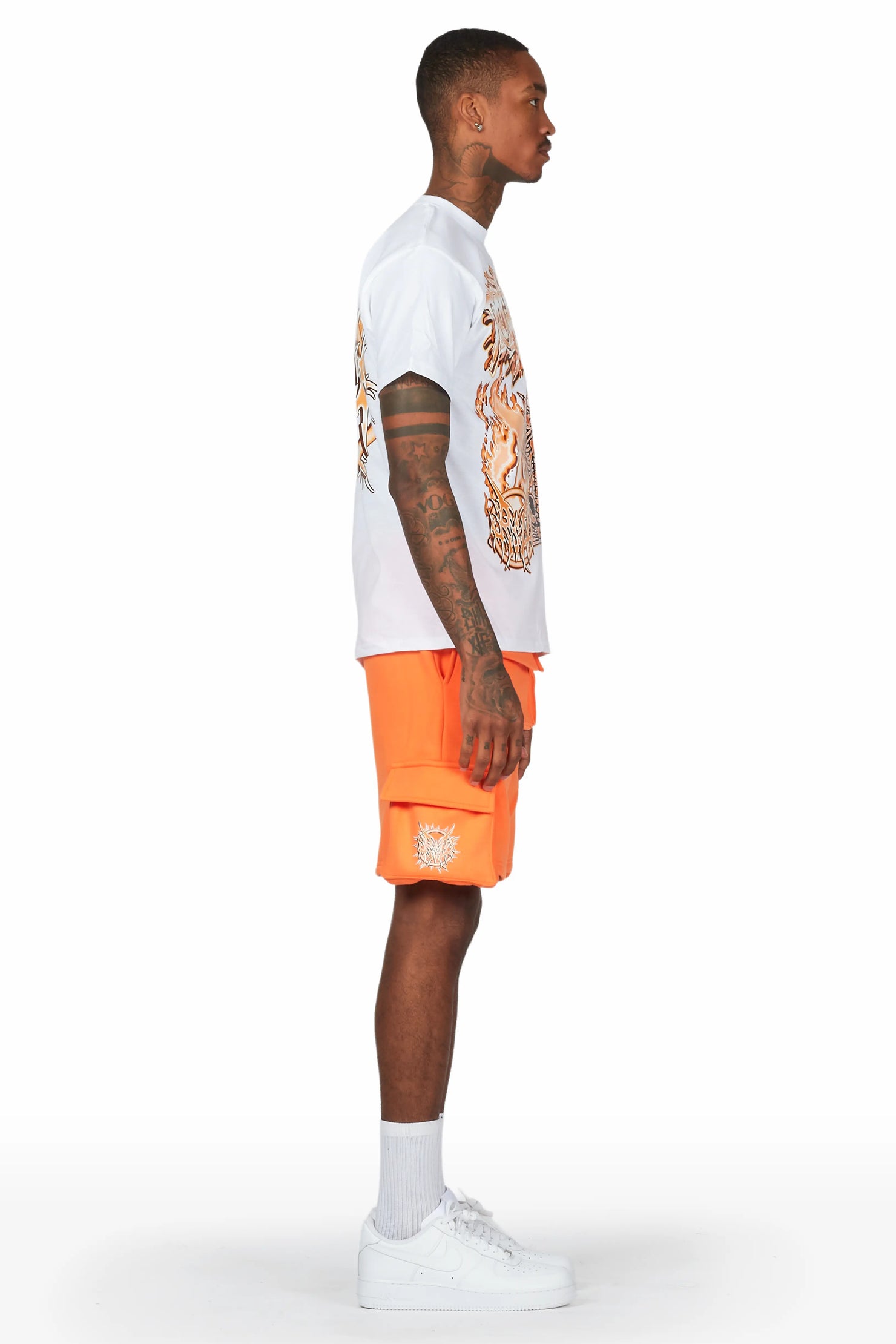 Yoga White/Orange T-Shirt Short Set