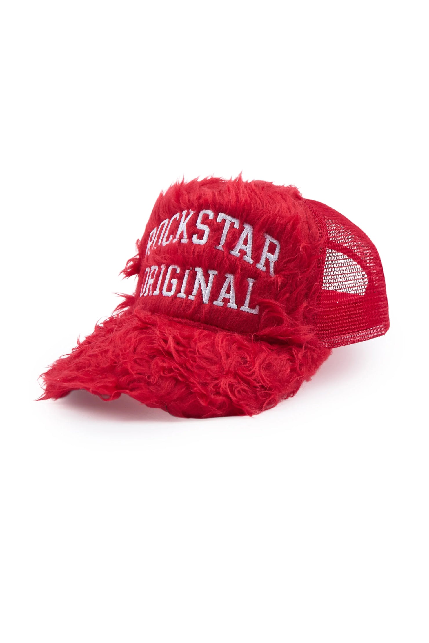Girls Shaggy Red Fur Trucker Hat