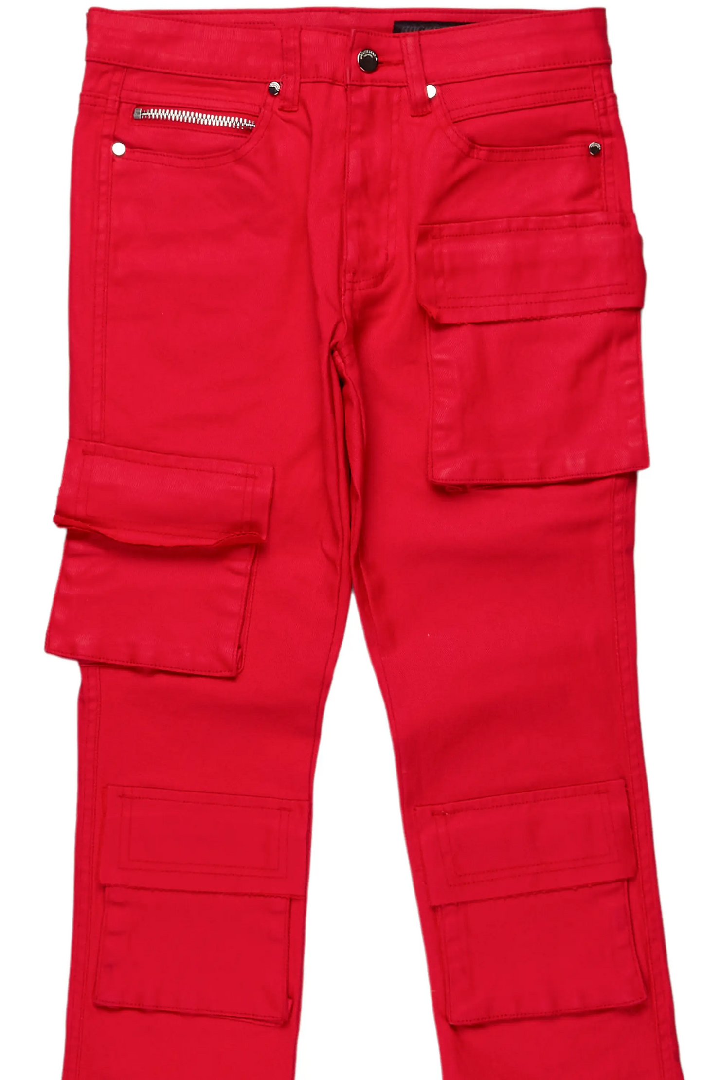 Zander Red Stacked Flare Cargo Jean