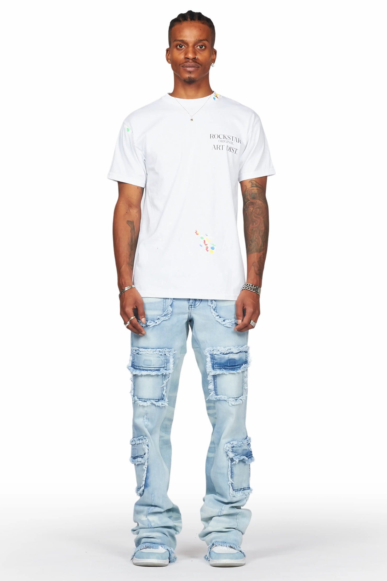 Ubba Blue Baggy Cargo Stacked Jean