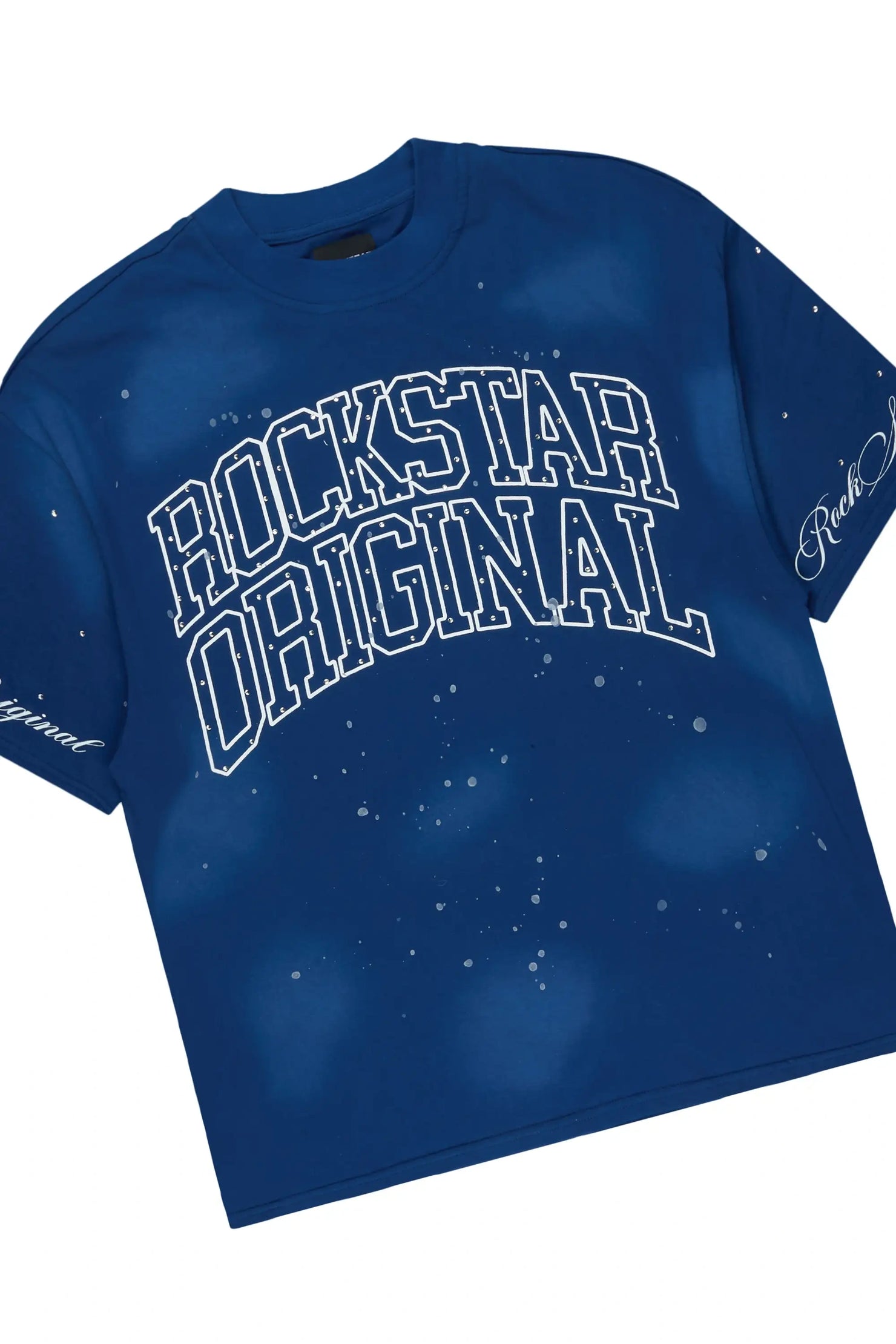 Boys Dripped Navy Rhinestone Oversized T-Shirt/Short Set